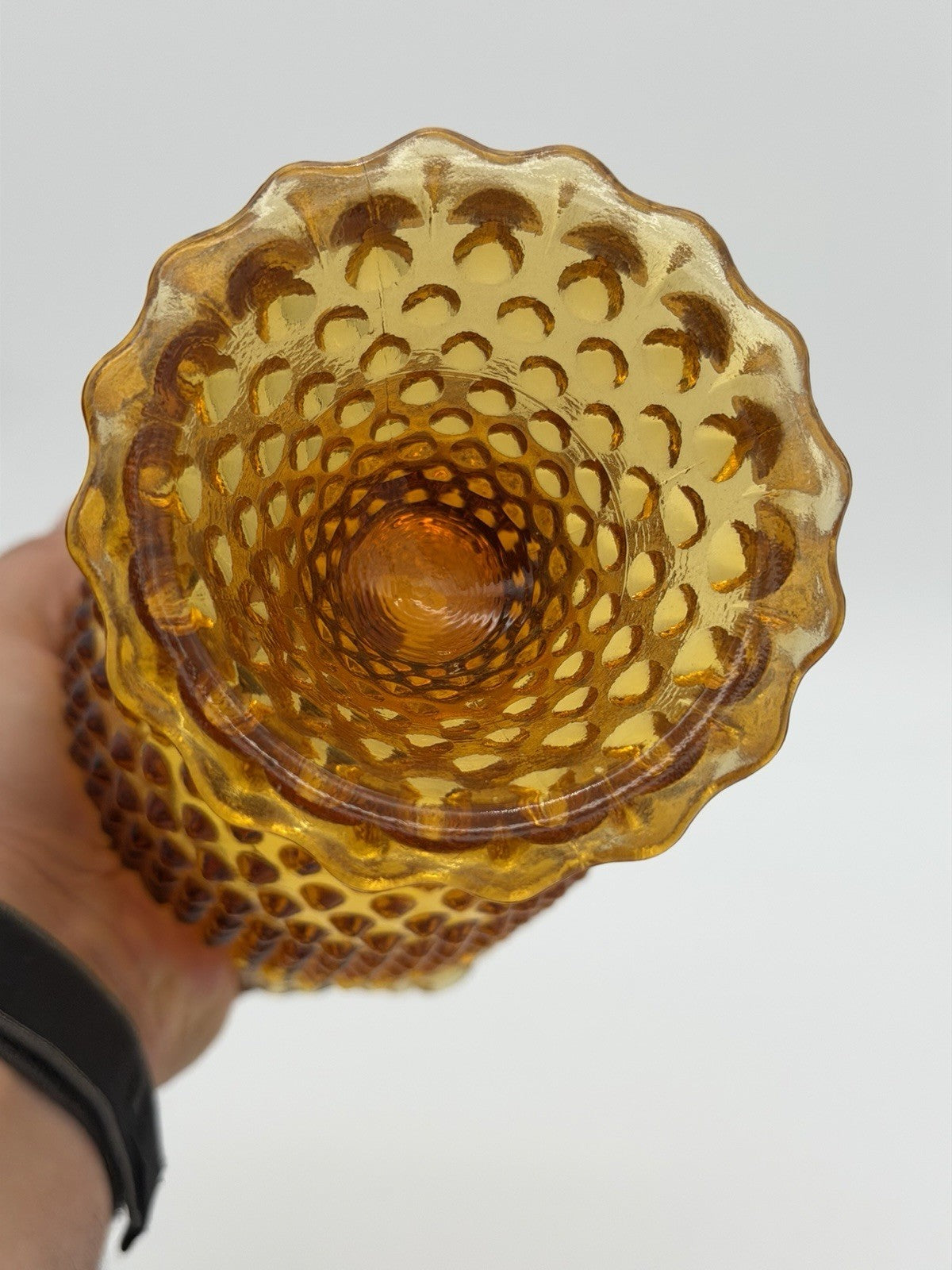 Fenton Art Glass Hobnail Colonial Amber Candy Dish With Lid 11”H Vintage USA