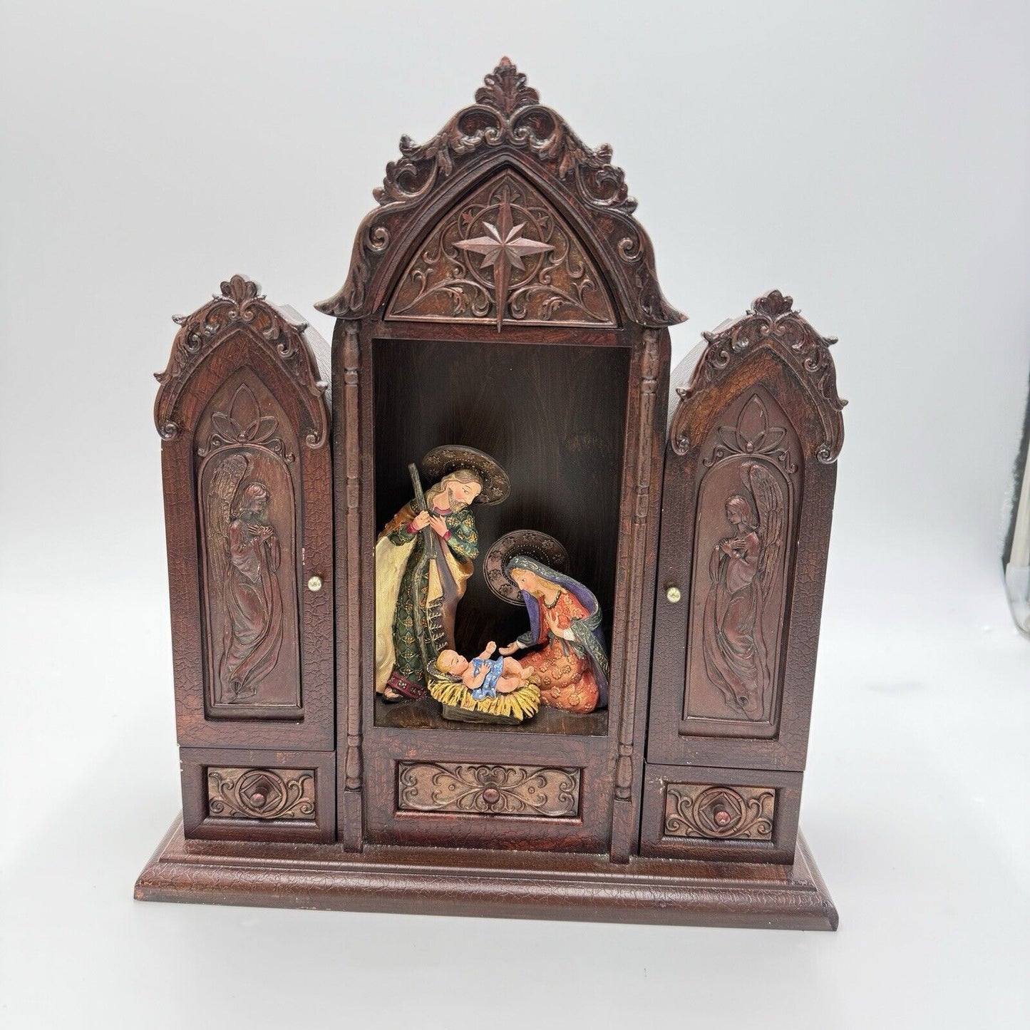 Vintage Joseph's Studio by Roman Nativity Scene Triptych Holy Family Wood Resin