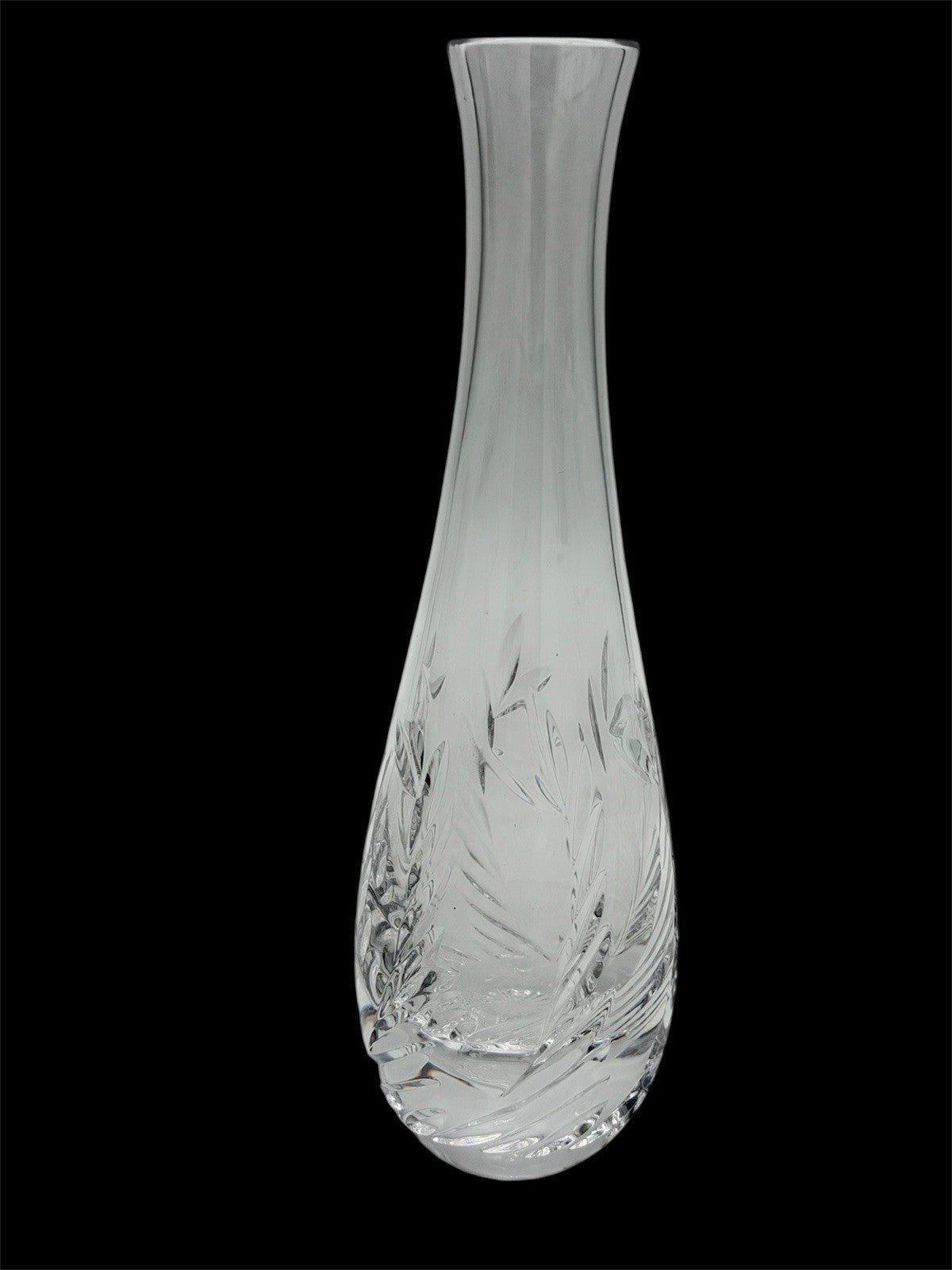Tiffany & Co Crystal Merion Pattern Etched 8"H Bud Vase Clear Leaves Feathers