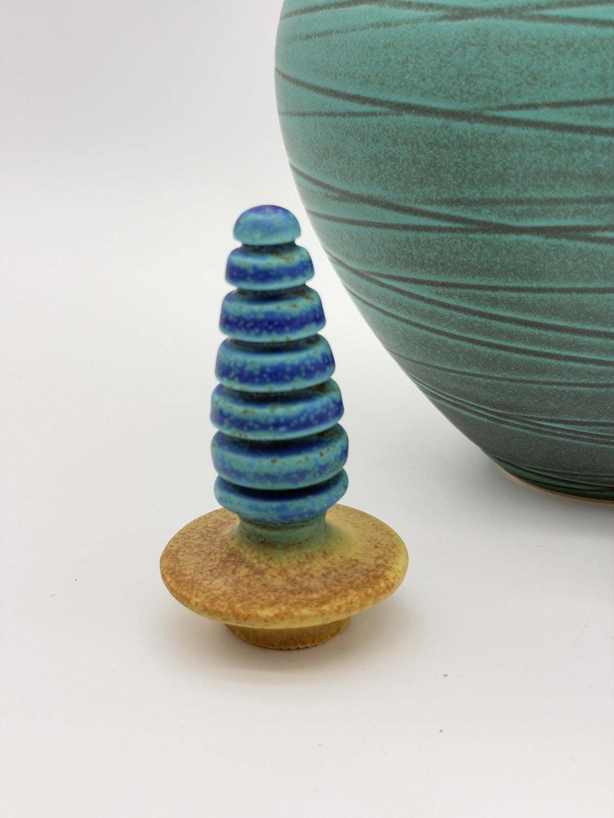 vintage Marali Blalu studio art pottery turquoise W/stopper Urn Genie Vase