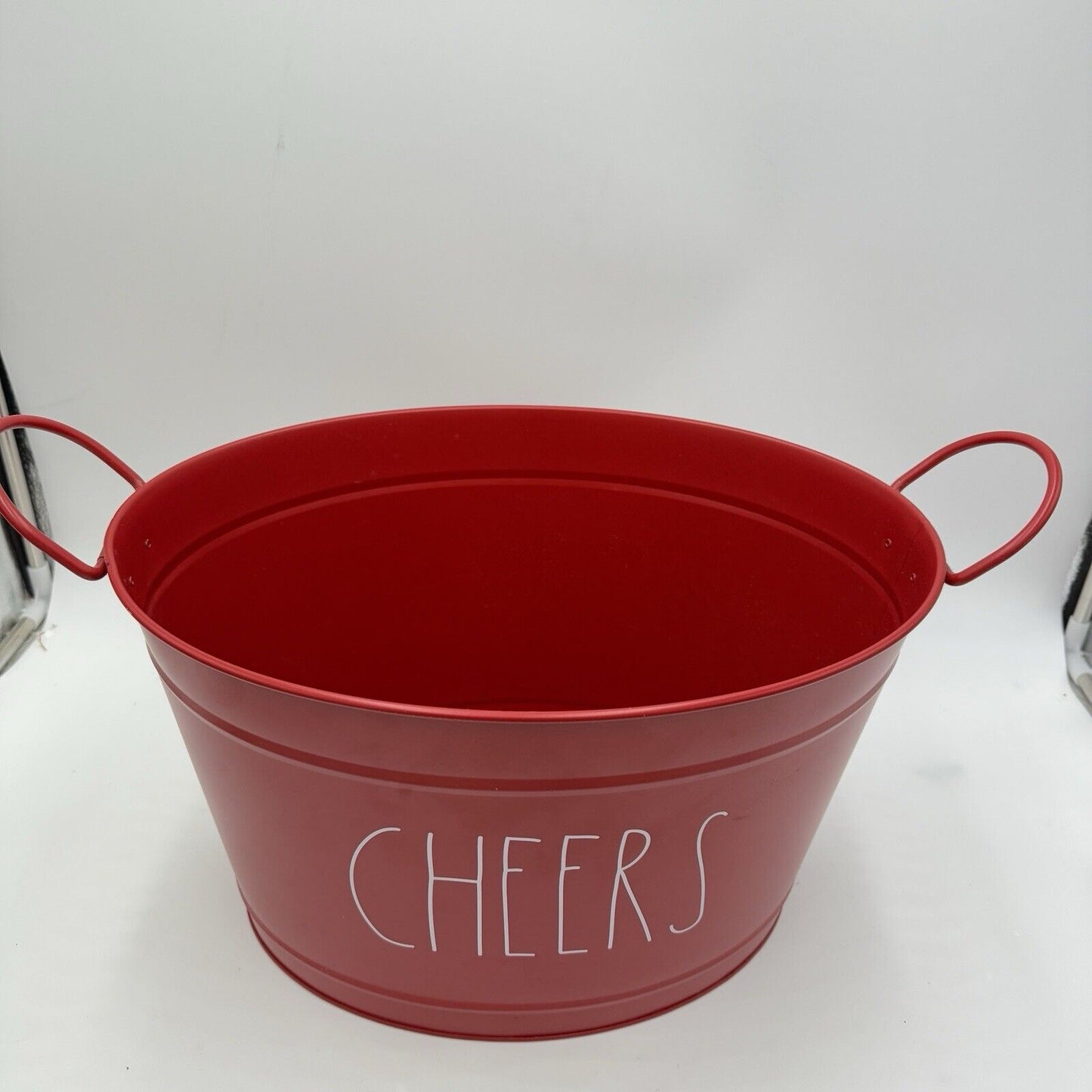 Rae Dunn Holiday Christmas Party Ice Cold Metal Drink Tub Bucket Handles CHEERS