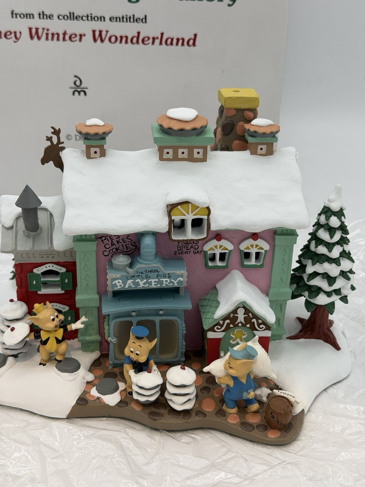 Danbury Mint Disney Winter Wonder Little Pigs Bakery House Village Christmas NIB