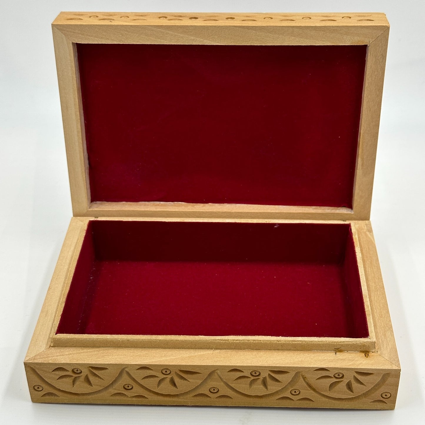 Jewelry Box The Nodding Head Dhol Drum on Lid Red Velvet Carved Wooden