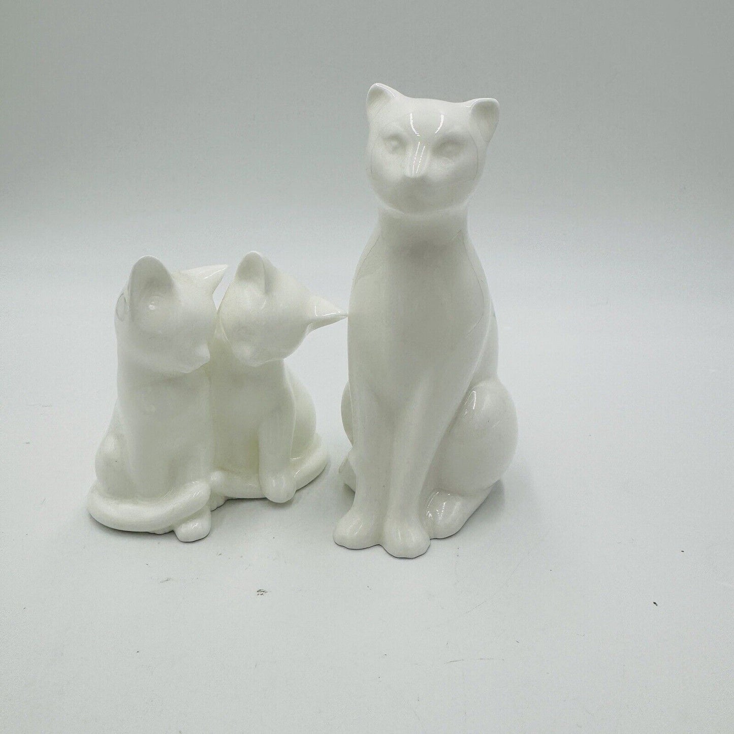 Coalport Cat Figurines Moments England White Glossy Bisque Kitties Vintage