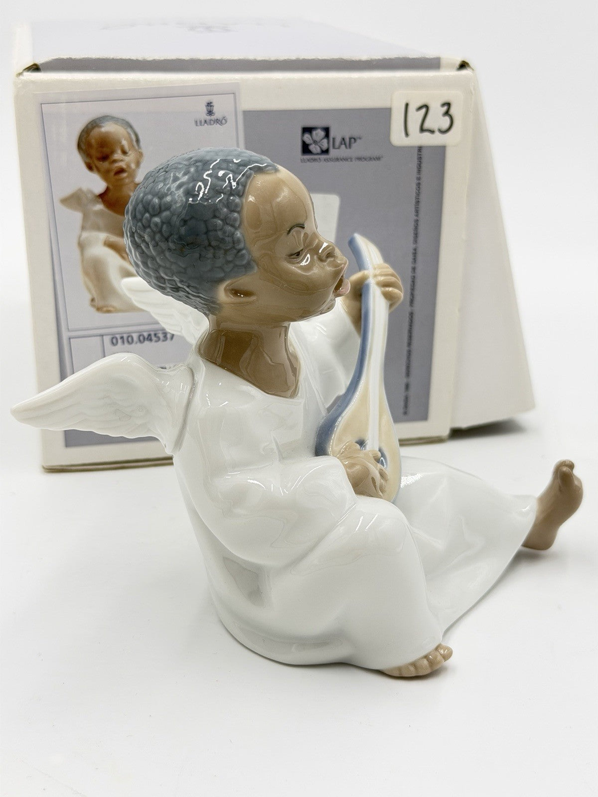 Lladro Spain Porcelain Angel Playing Mandolin Seated Boy Figurine NIB Retired Vt