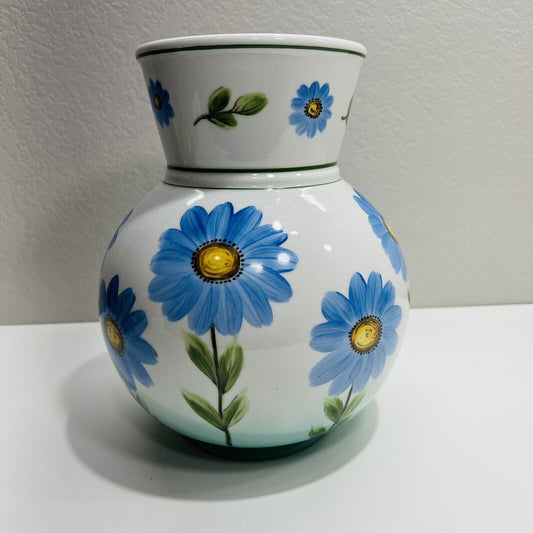 Bauscher Weiden Porcelain Vase Germany Blue Floral Vintage Large Round Decor