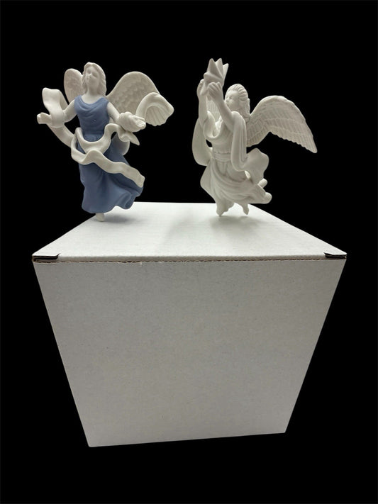 Wedgwood Jasperware White & Blue Pair Angels Christmas Ornaments