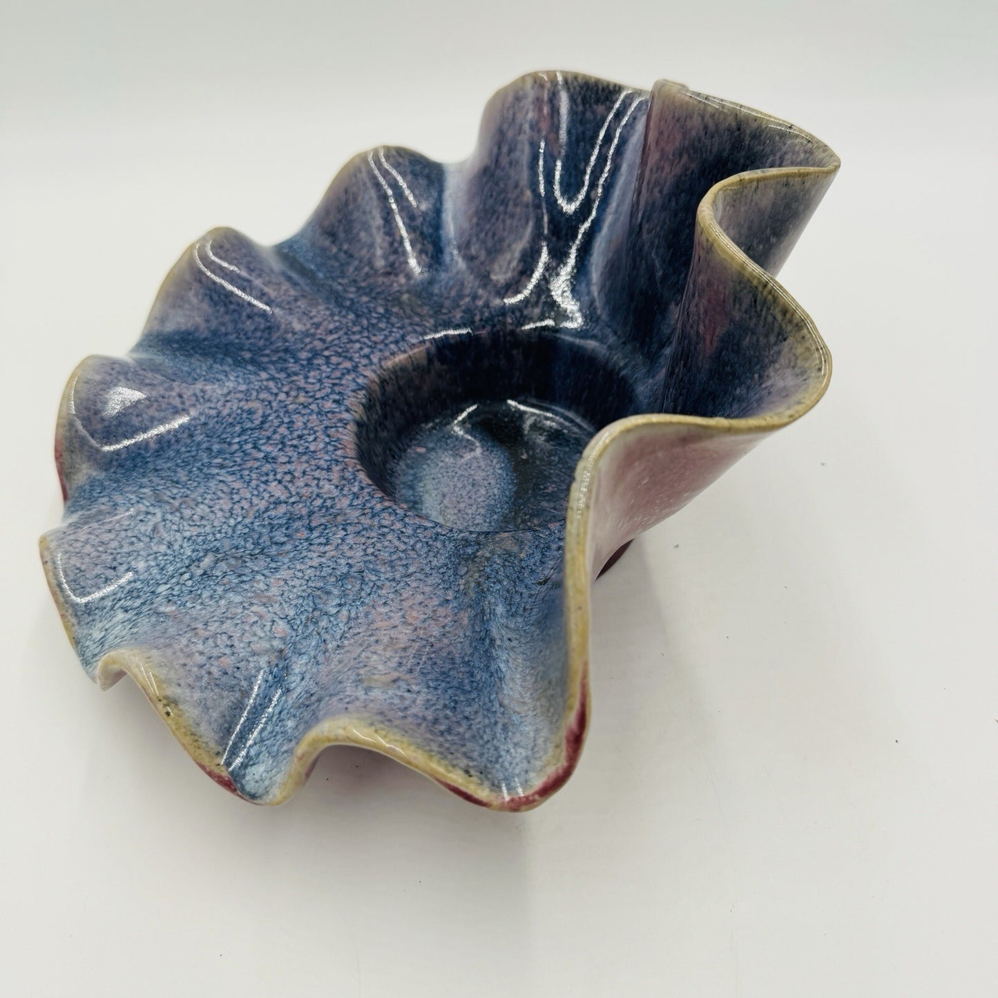 Studio Art Pottery Shell Large Candle Holder MCM Vintage Pink Purple Signed Rare