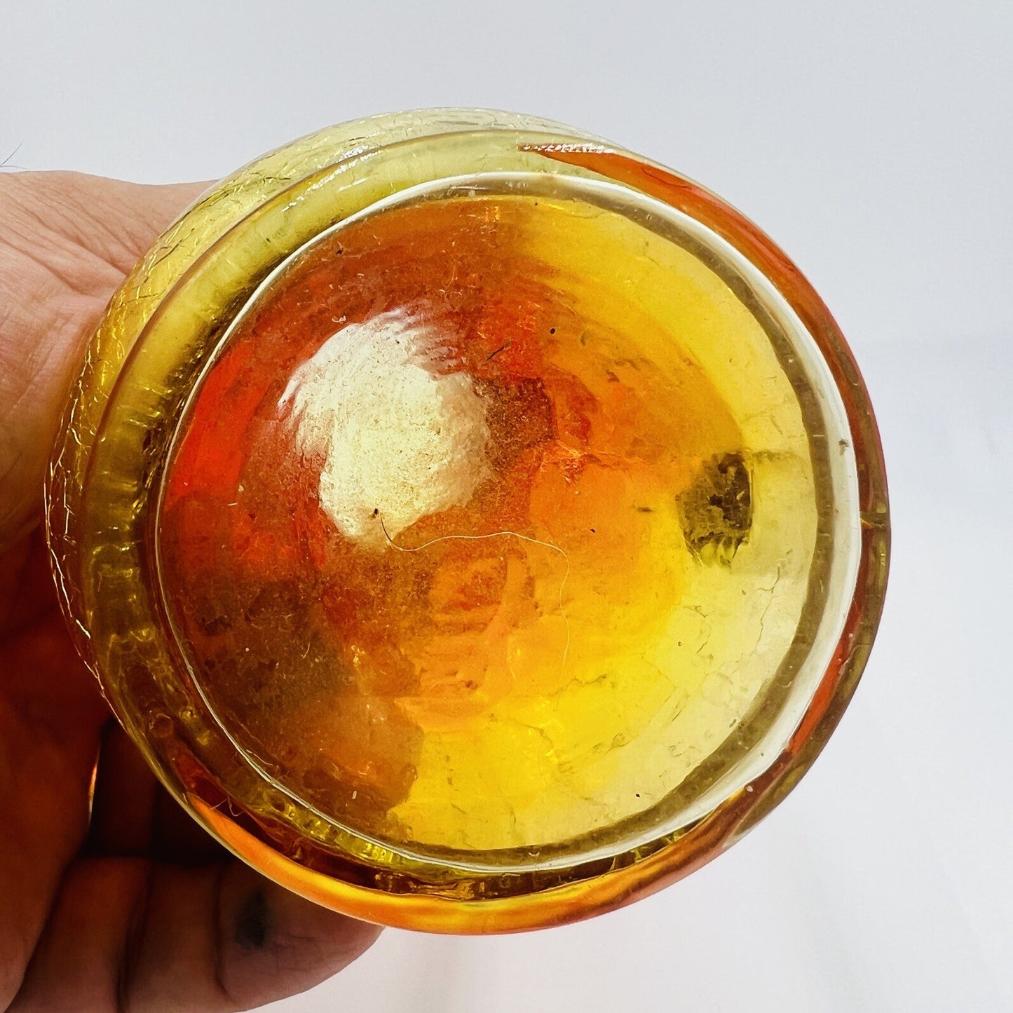 Pitcher Vase Crackle Glass Amberina Hand Blown Art Mini Vintage Red Yellow