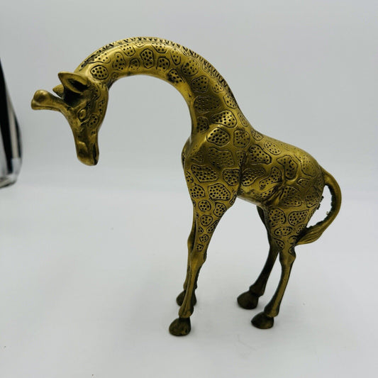 Vintage 60s Mid Century Modern Hollywood Regency Solid Brass Giraffe Figurine 9”