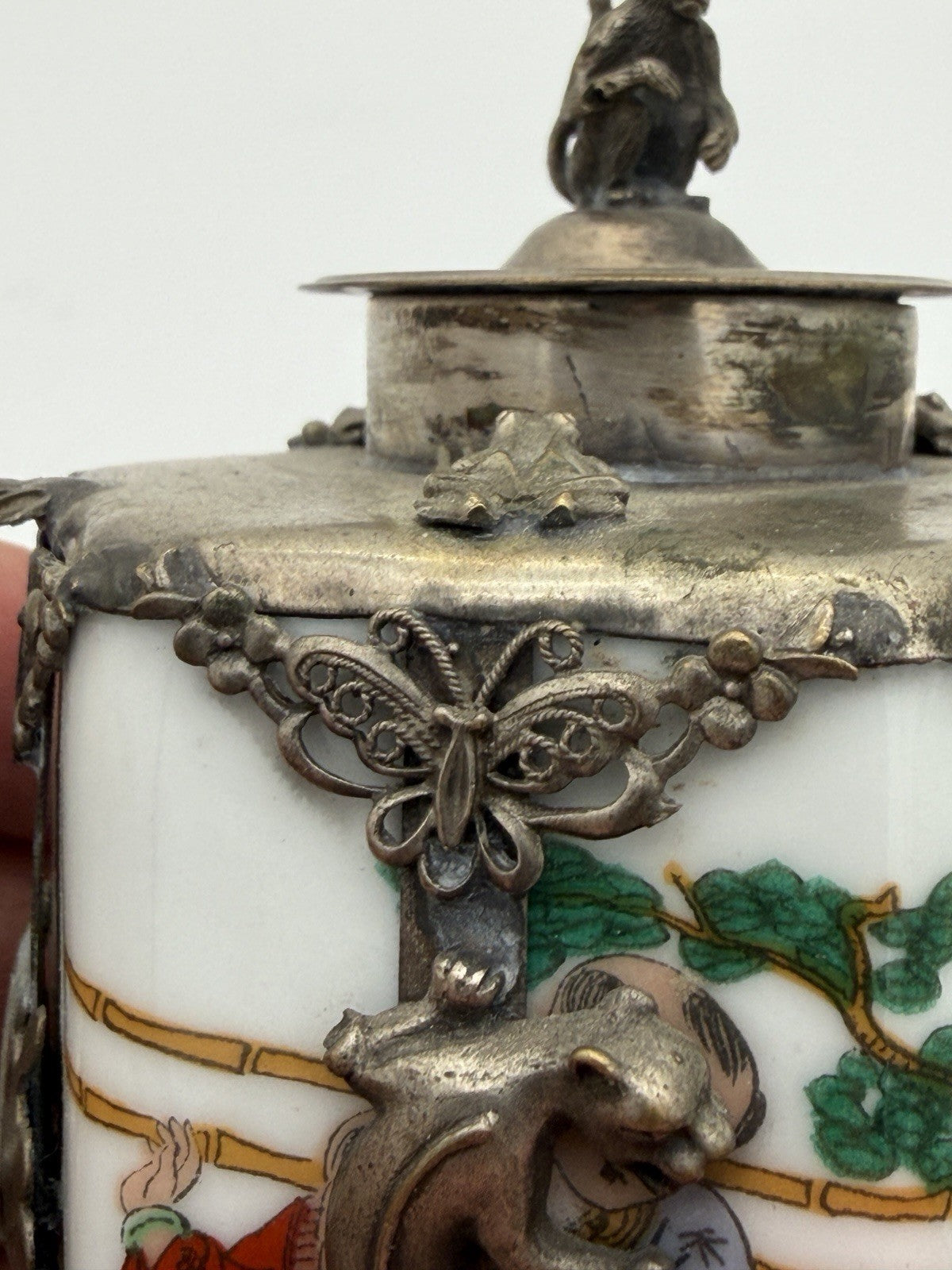 Antique Guangxu reign hexagonal Qing Dynasty Chinese metalwork pewter teapot