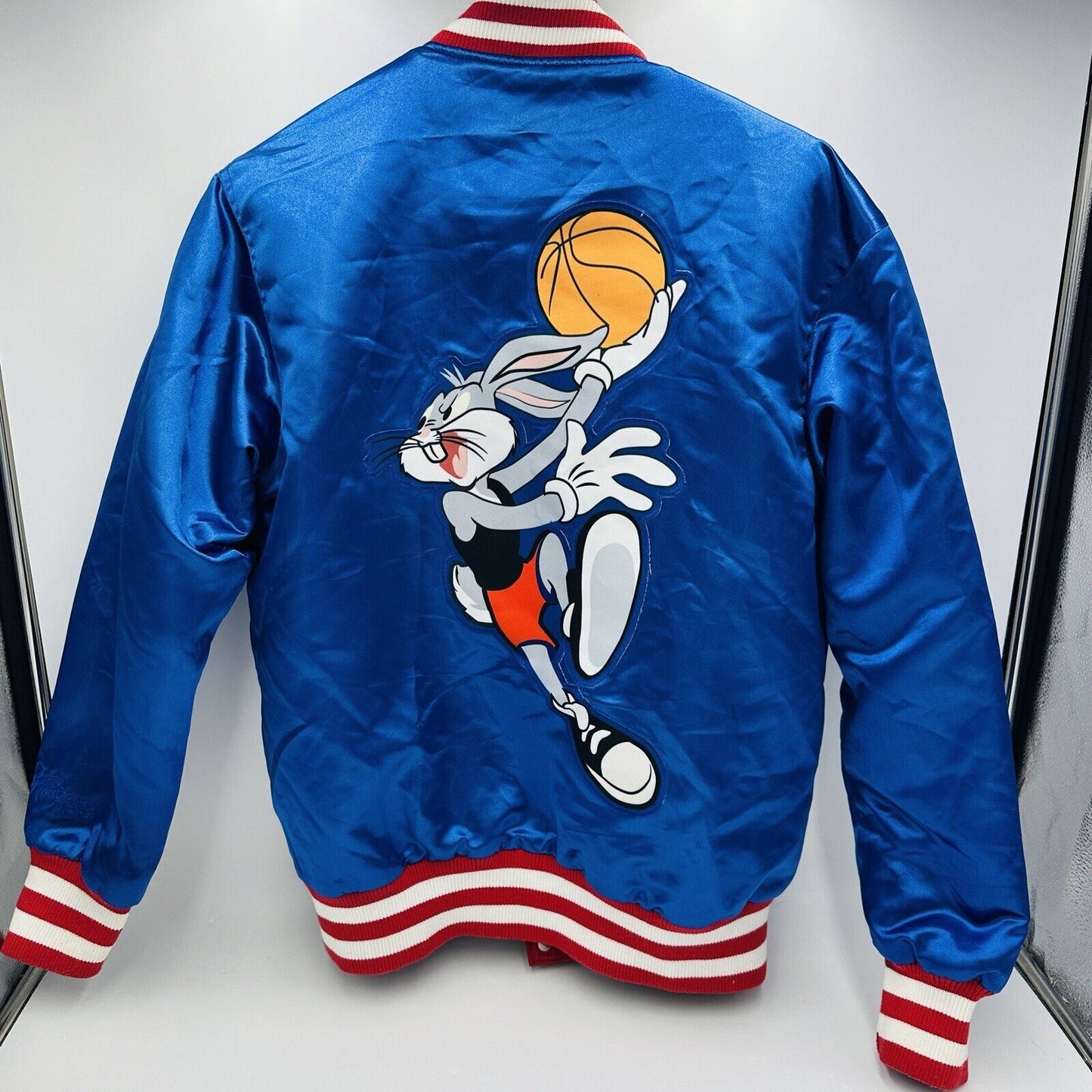 Bomber Jacket Size Small Tunesquad Bugs Bunny Satin Blue Logo Headgear Classics