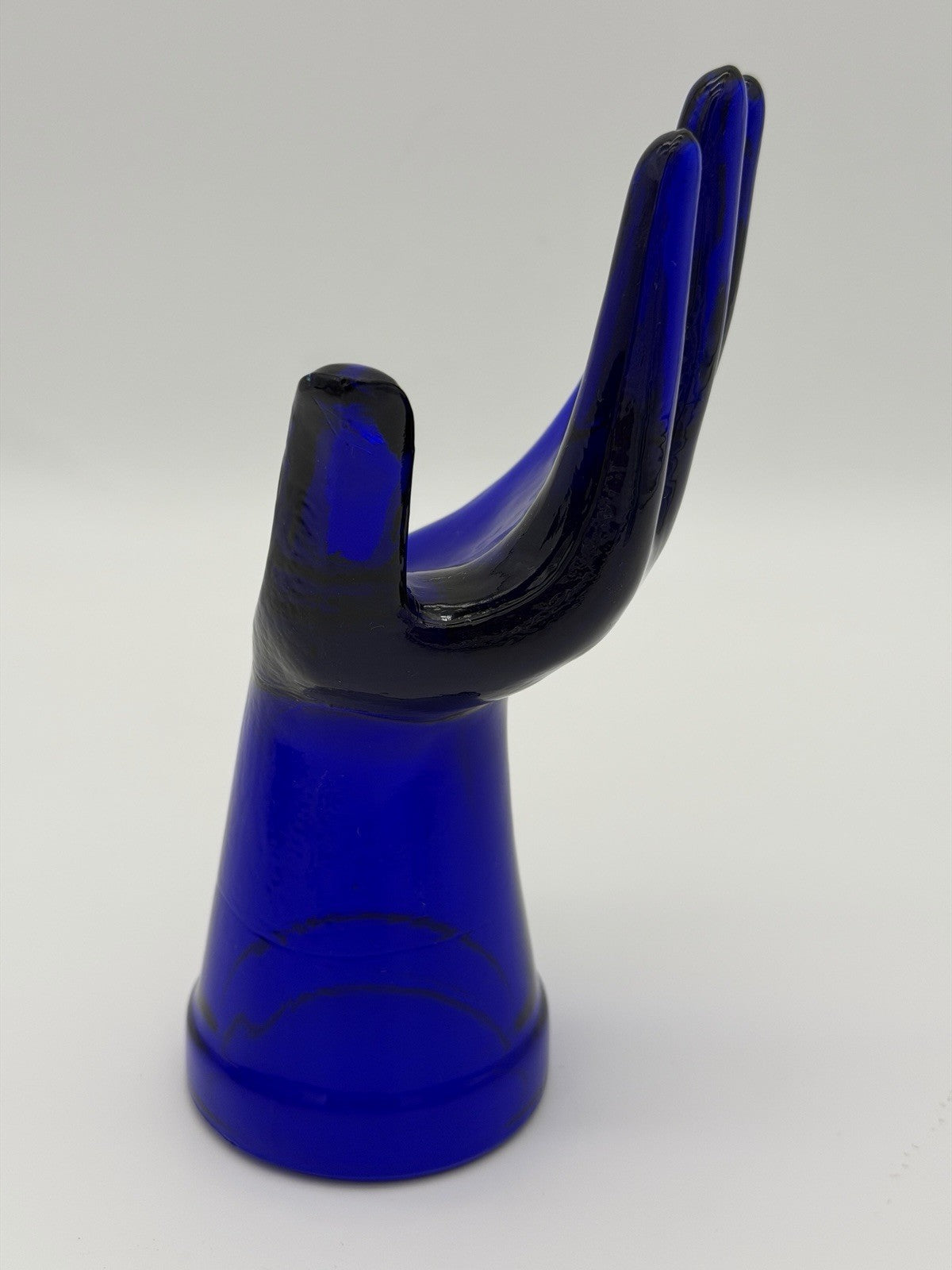 Cobalt Blue Art Glass Ring Holder Jewelry Display Hand 7.5”vintage MCM