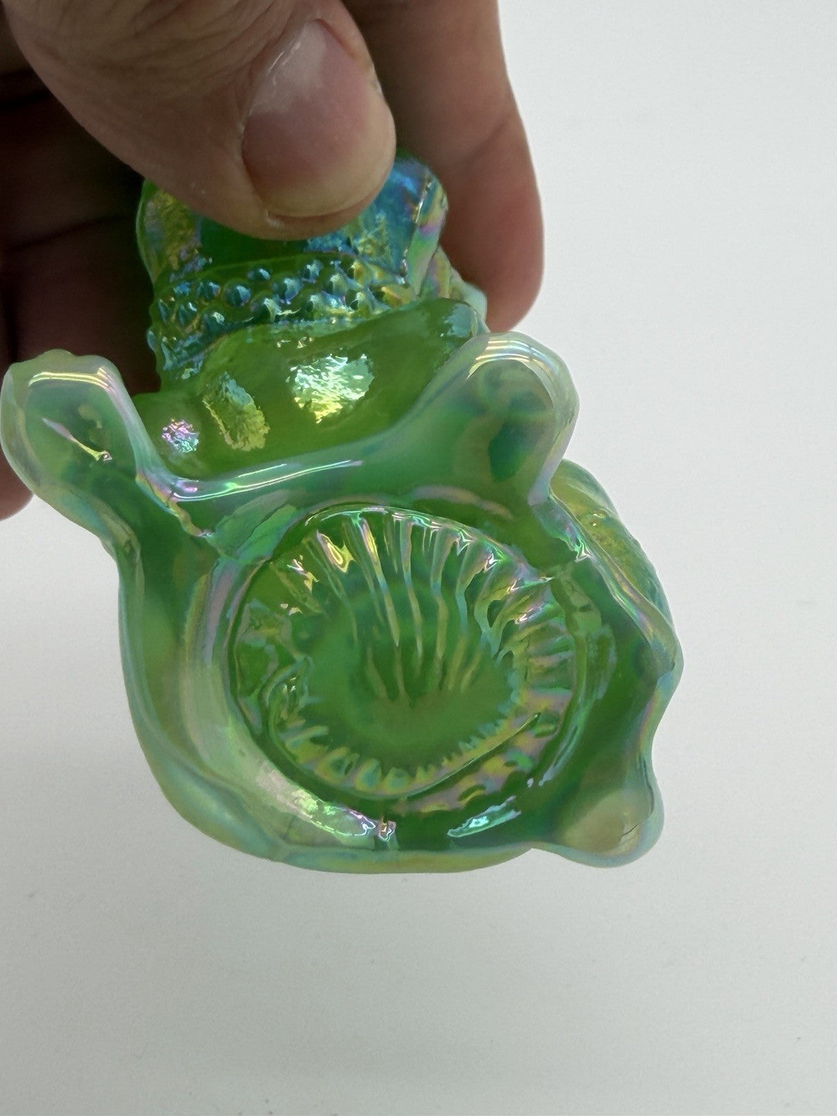 Westmoreland Art Glass Green Iridescent French Bulldog Dog Figurine 2.5”H Mint