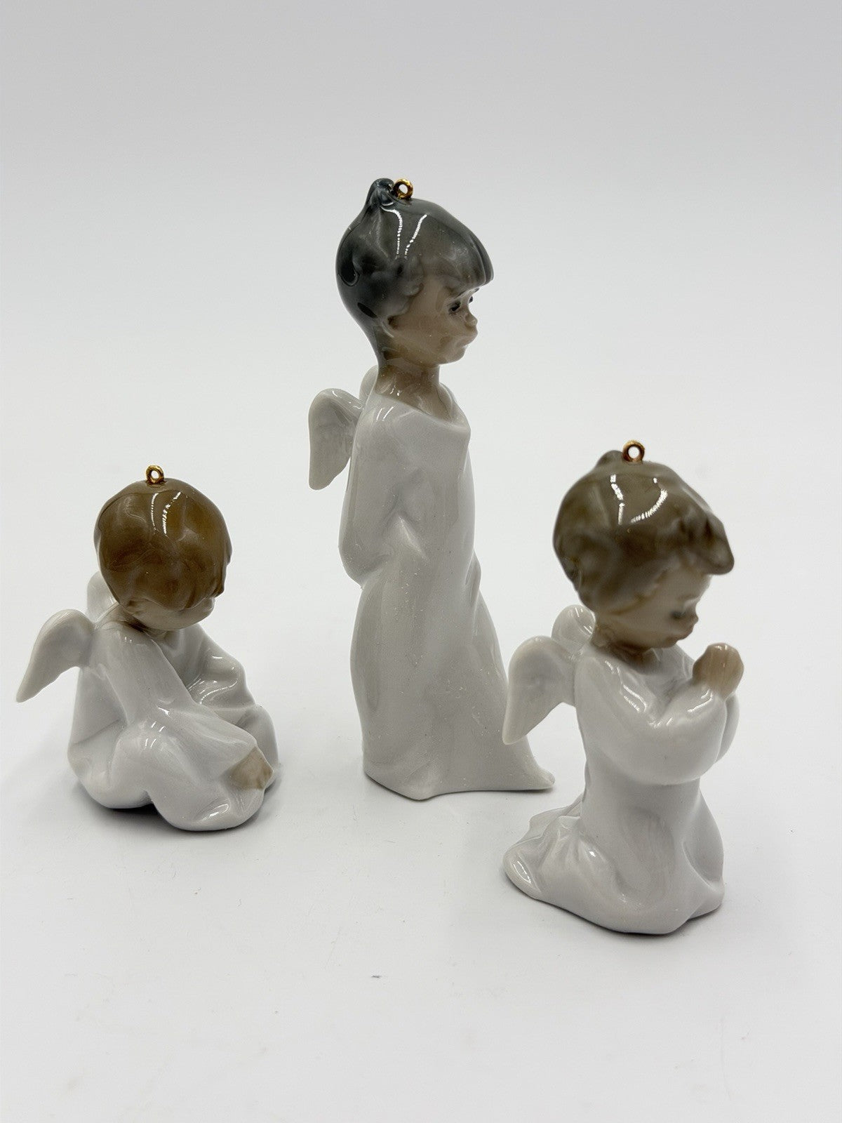 Vintage Lladro Spain Porcelain Angels Cherubs Miniature Christmas Ornaments Set