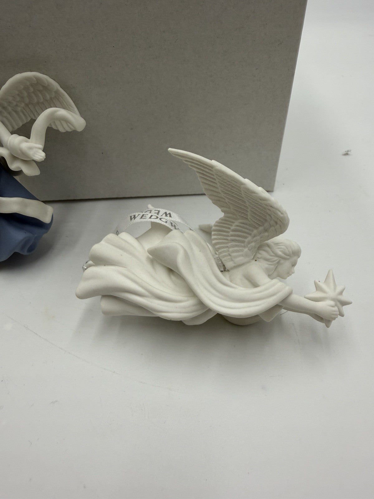 Wedgwood Jasperware White & Blue Pair Angels Christmas Ornaments