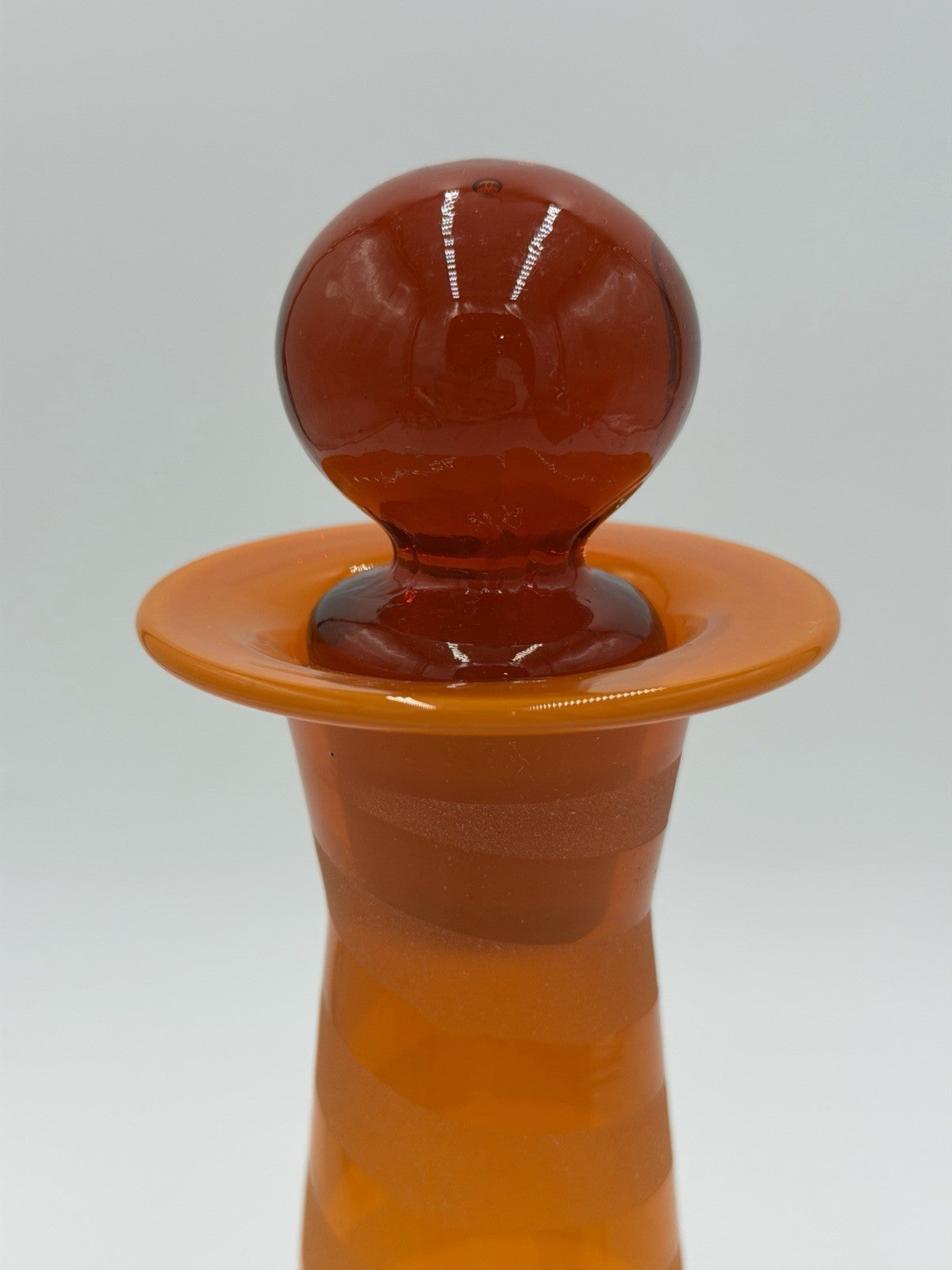 Vintage Blenko ? Art Glass Orange Tangerine Swirl Stripped Vase W/Lid Rare 10”H