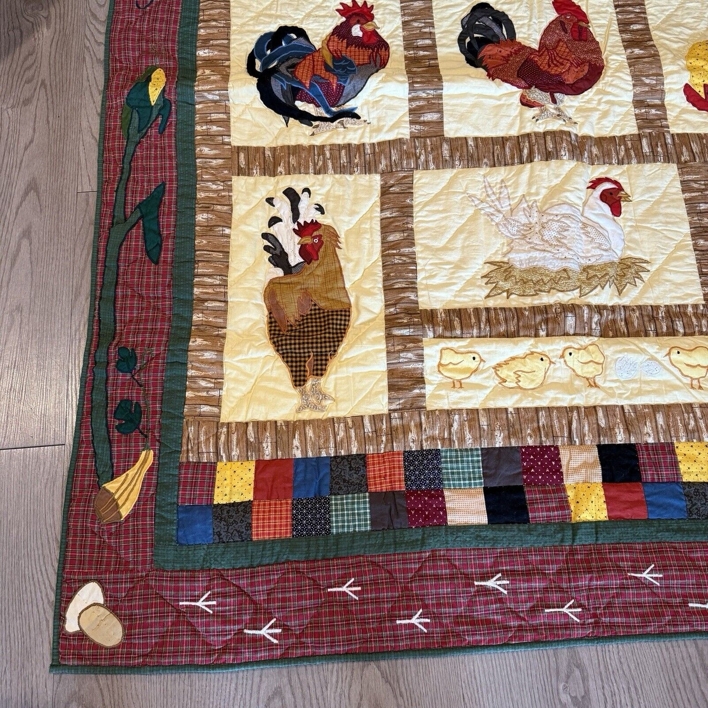 Patch Magic Hand Appliqued Quilted Rooster Throw 50"W x 60"L