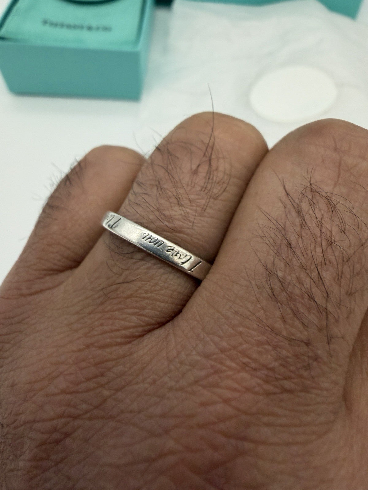 Tiffany &Co Sterling Silver I Love You Notes Narrow Band Ring Box/pouch Size 9