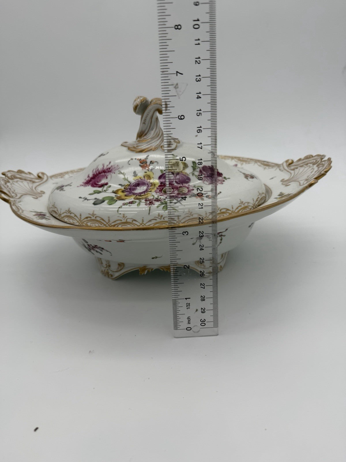 Antique Meissen 2pc Porcelain Lidded Tureen Caserole Dish Bowl FLoral Germany
