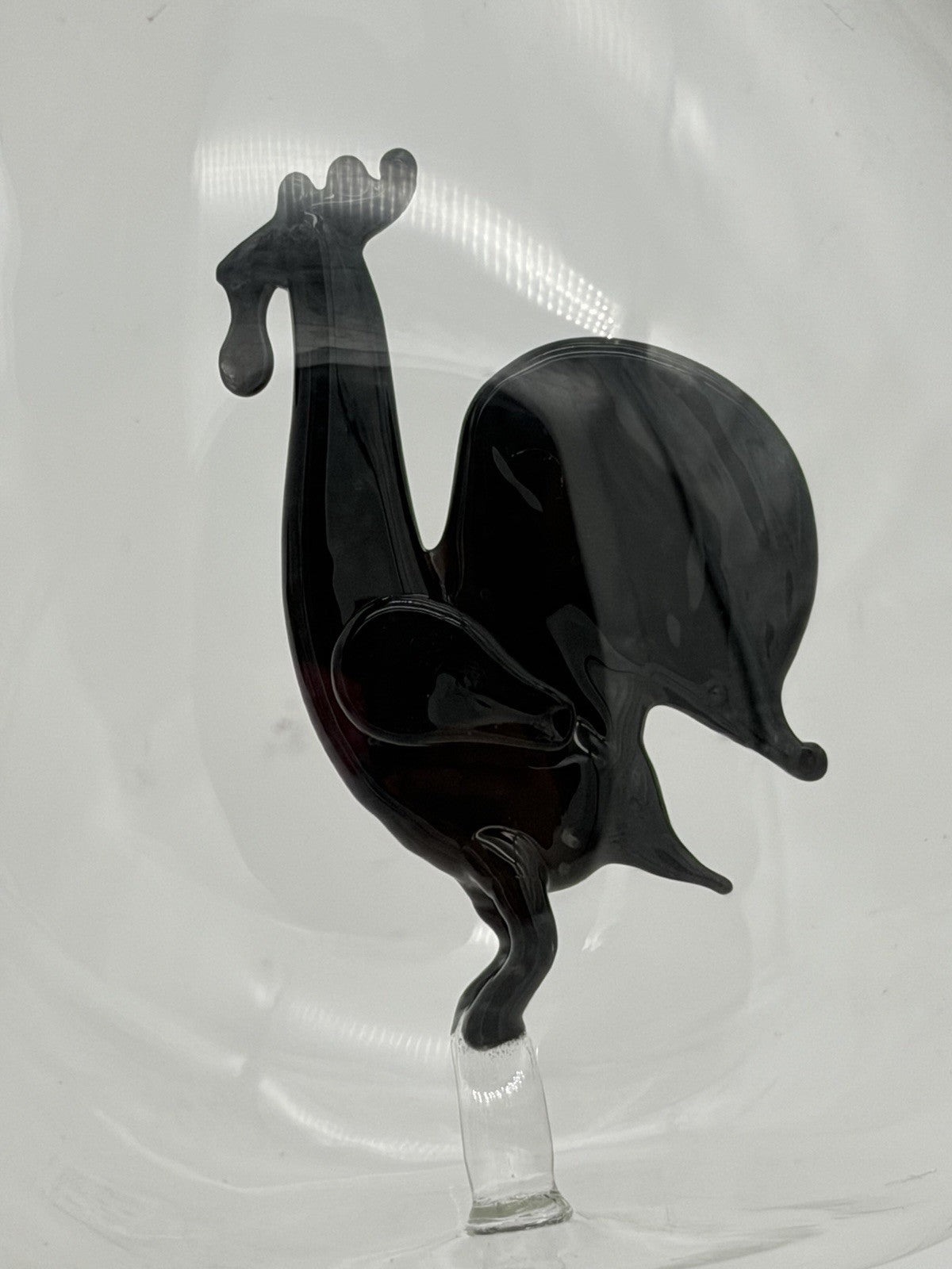 Cristalica European handblown glass gift bottle W/ Black Glass Rooster Figurine
