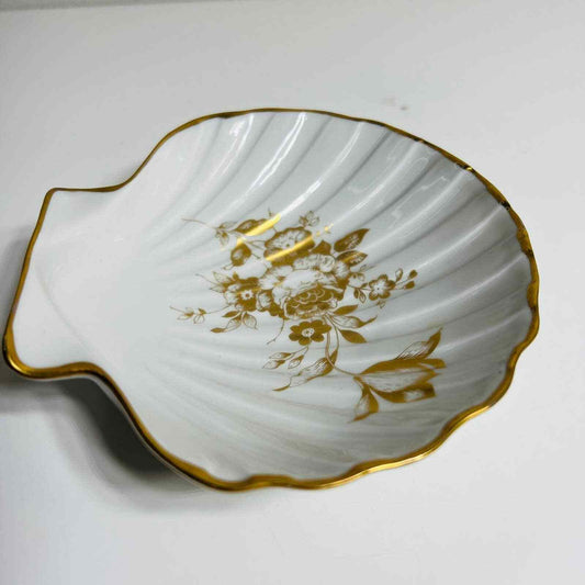 Limoges France Dish Sea Shell Trinket Hand Painted Flora Design European Decor