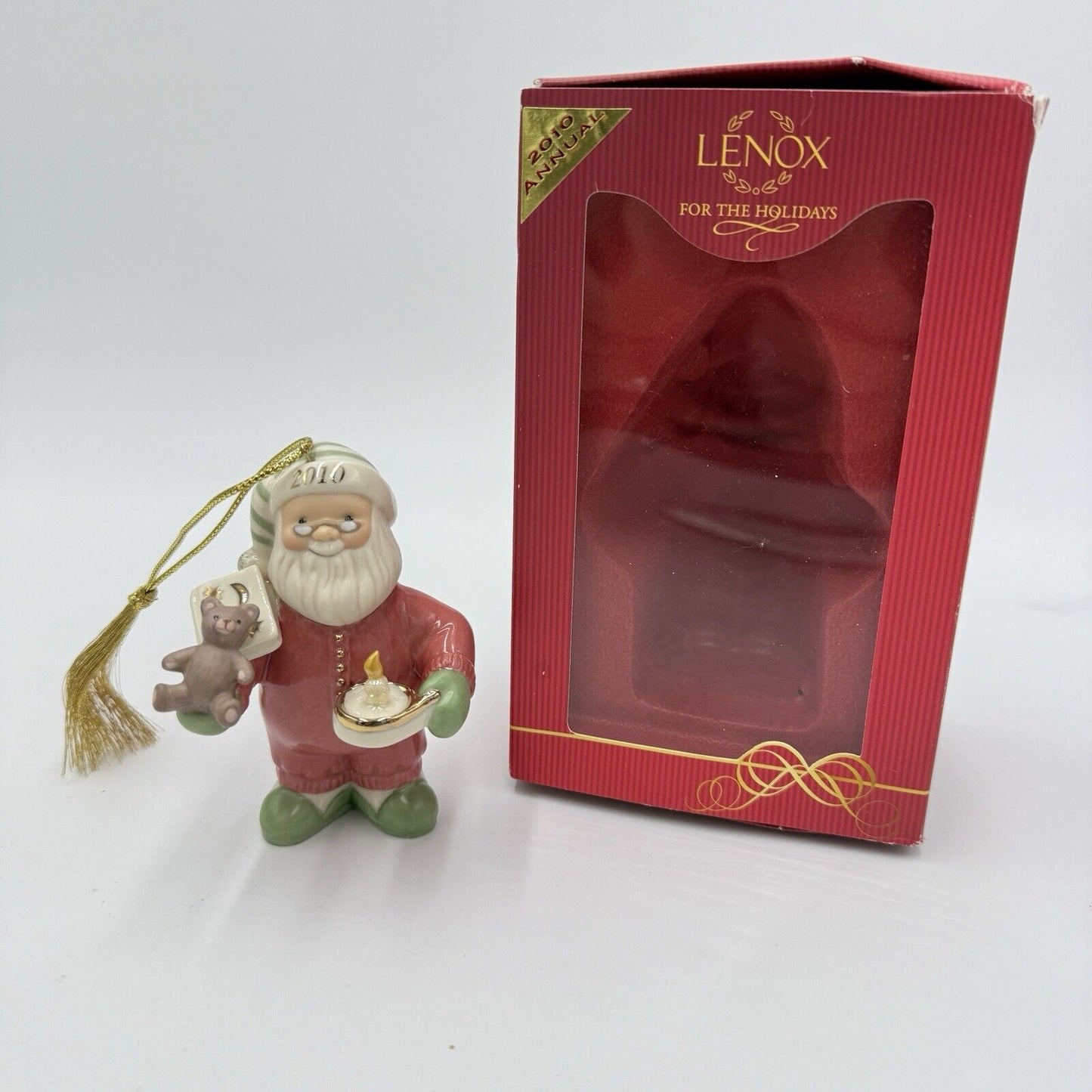 LENOX Annual Christmas Ornament Santa's Slumber Teddy Bear Bedtime Porcelain