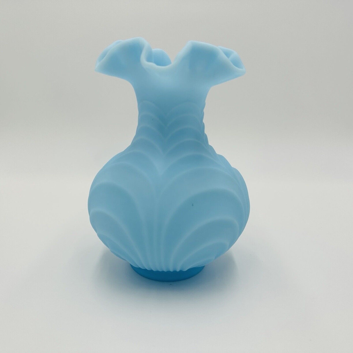 Fenton Vase Powder Blue Drapery Style Ruffled Satin Glass Top Large Vintage