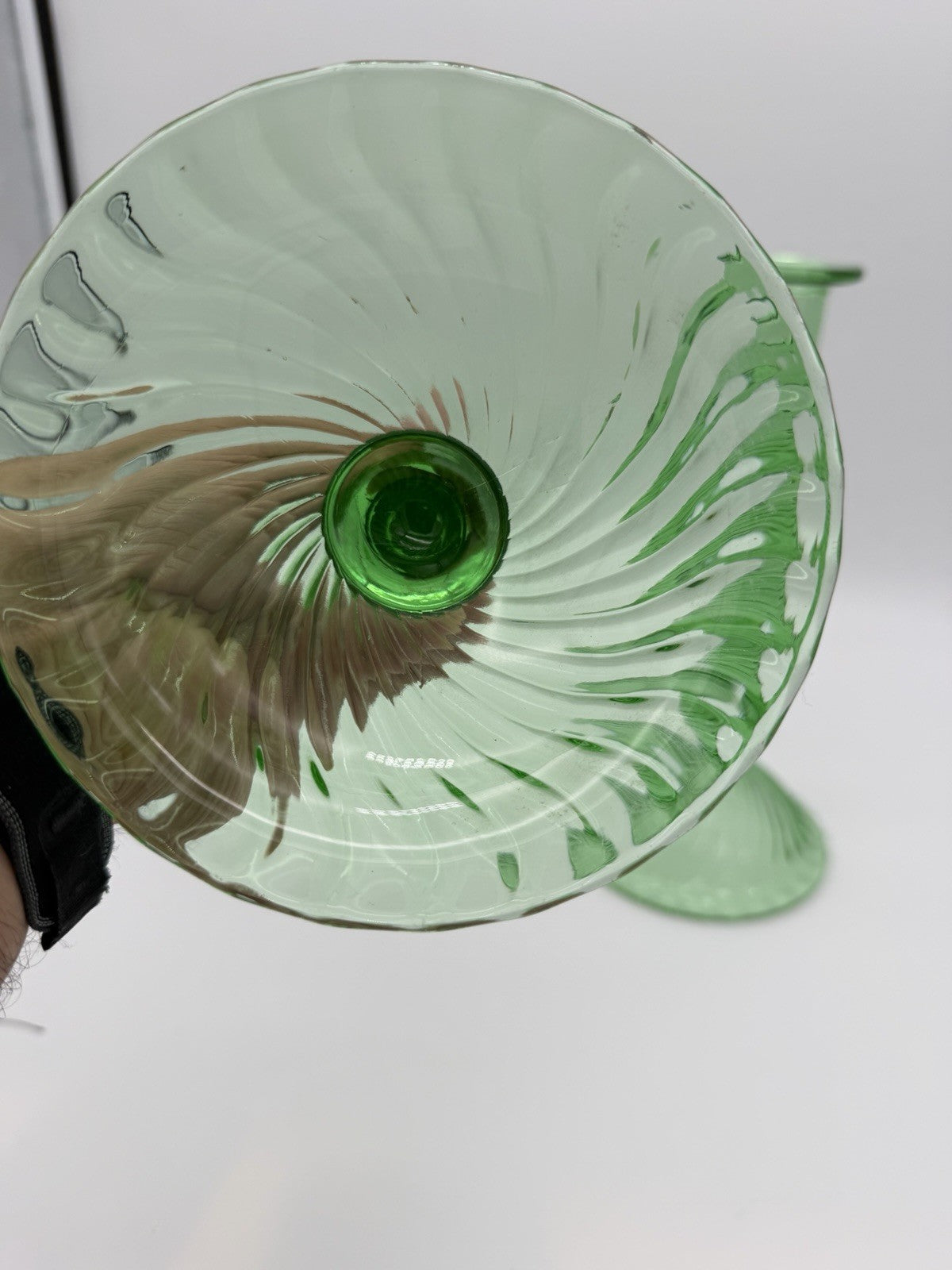 Antique EAPG art glass Swirl Early American Pressed Green mint candlesticks