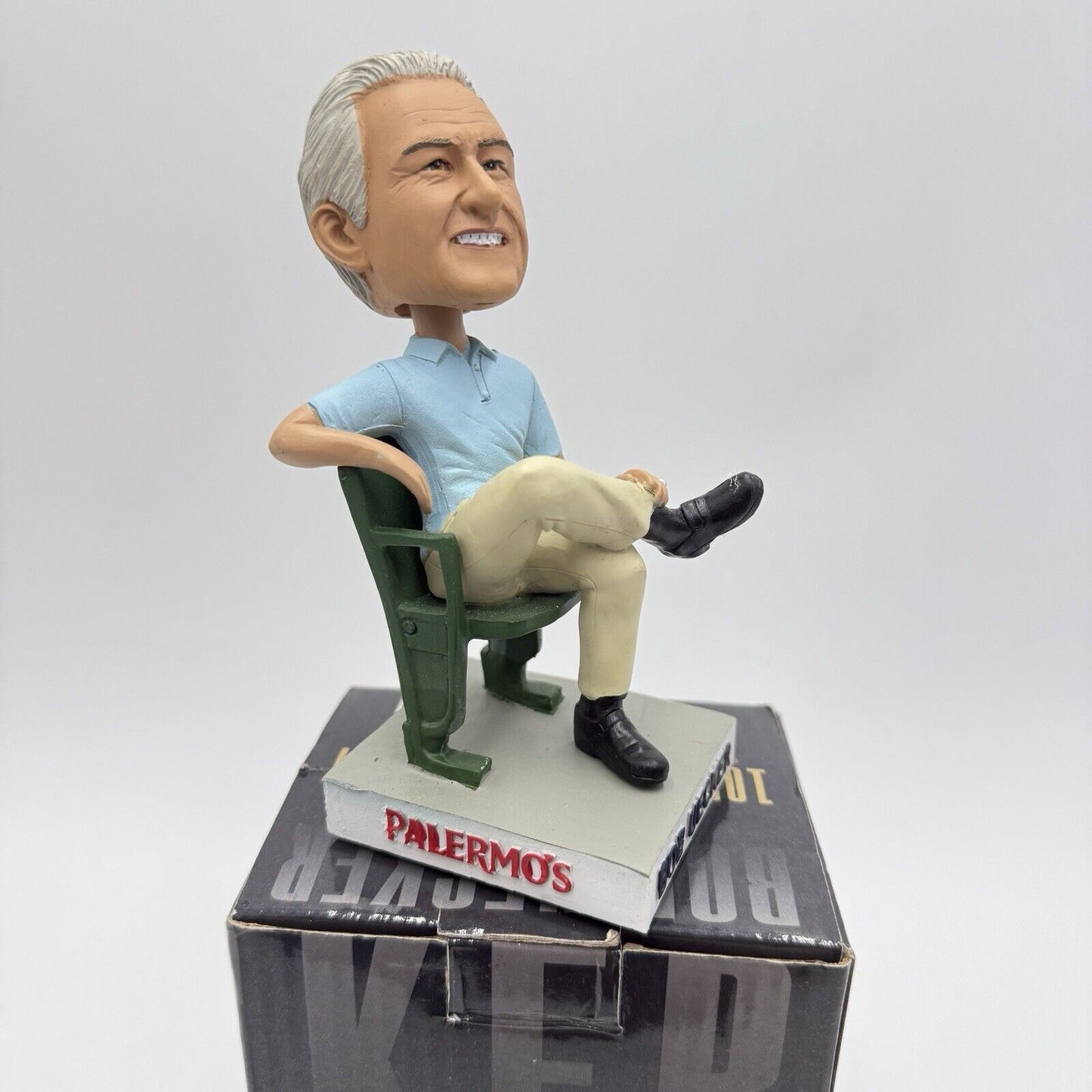 Bob Uecker Bobblehead Announcer for Milwaukee Brewers Sitting on Chair 2015 Box