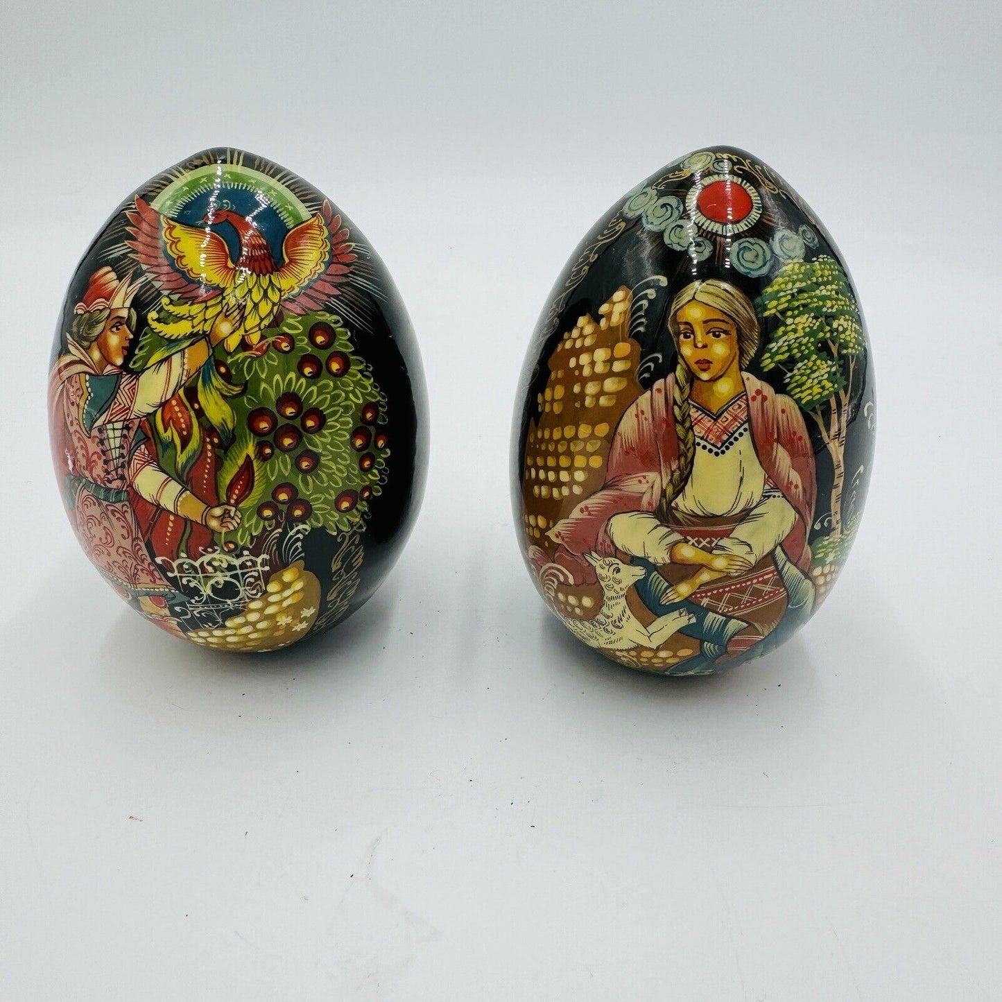 Mockba Hand Painted Easter Egg Wooden Folk Art 4.5in Signed Vintage