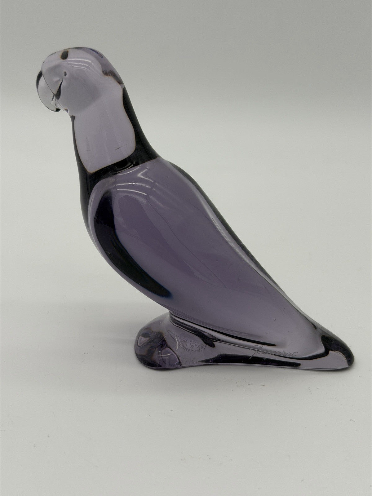 Baccarat Crystal Amethyst Purple Parrot Bird Figurine Signed (flawed)