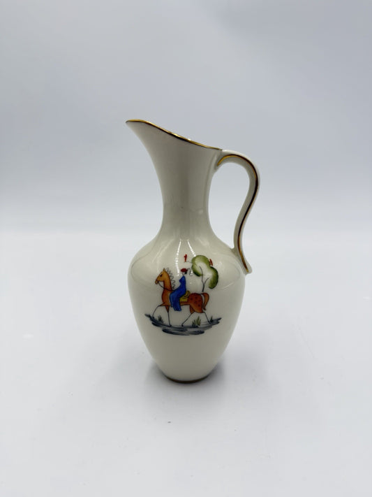 Vintage Lindner Porcelain Kueps Bavaria Germany Pitcher 5” Horseback Ride