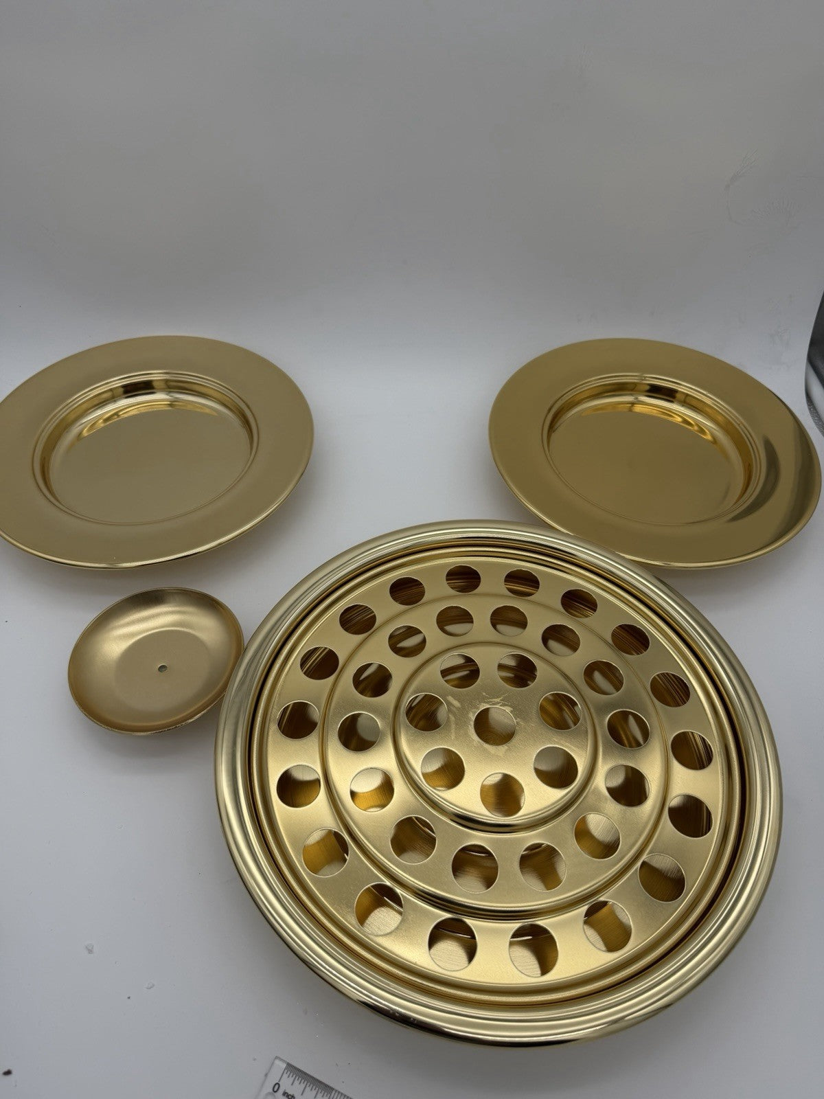 Artistic Communion Cup Tray &2 Bread Trays GOLDTONE Brass Holds 40 Set 4 PCs