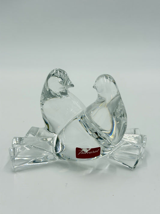 Baccarat France Crystal LOVE BIRDS Doves Figurine Clear 2.5”H X4” Vtg