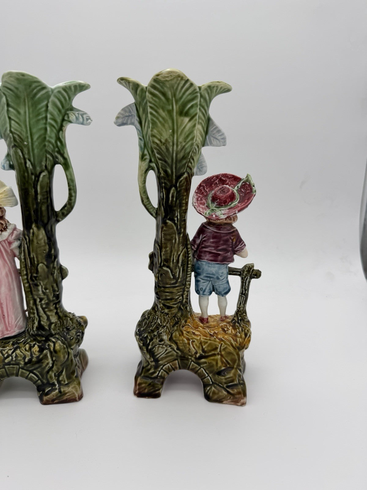 Antique Brothers Urbach Teplitz Bohemian Austrian Majolica Boy Girl Vase 11”