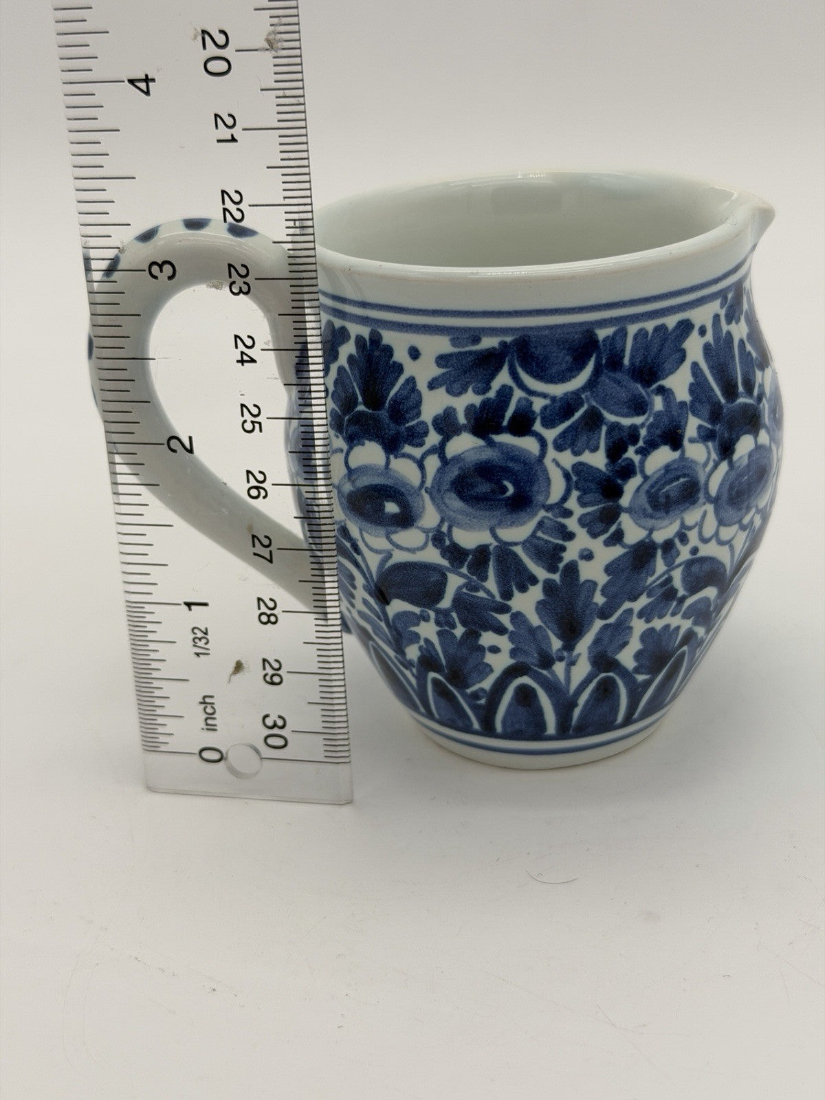 Delft Blue /white Dutch Pottery Floral Pitcher Small Ceramic 3”vintage Signed