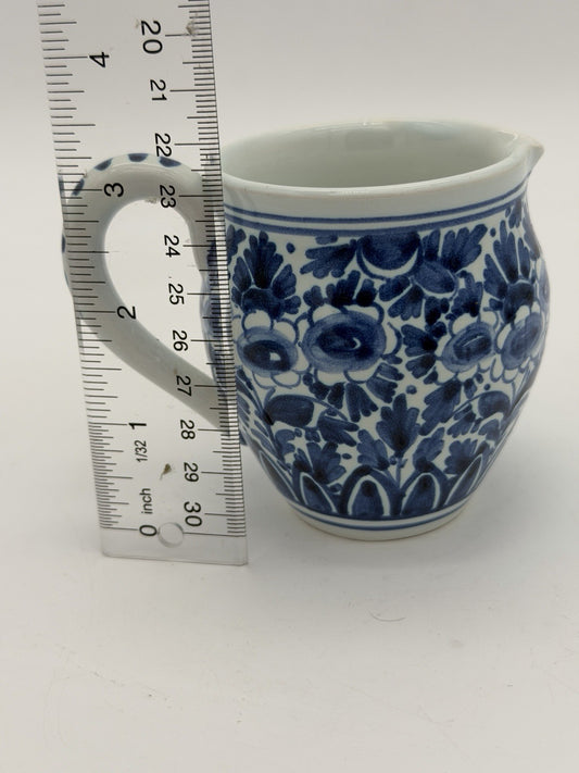Delft Blue /white Dutch Pottery Floral Pitcher Small Ceramic 3”vintage Signed