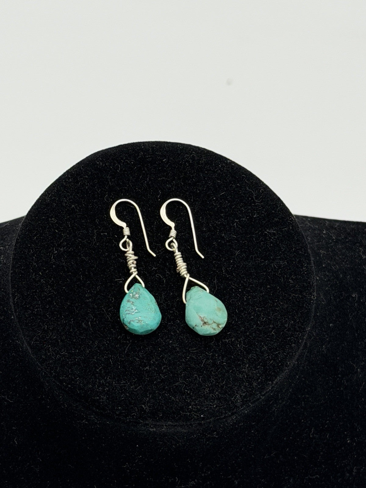 Native Blue Turquoise Nugget Sterling Silver Beads Earrings 1" Women Jewelry