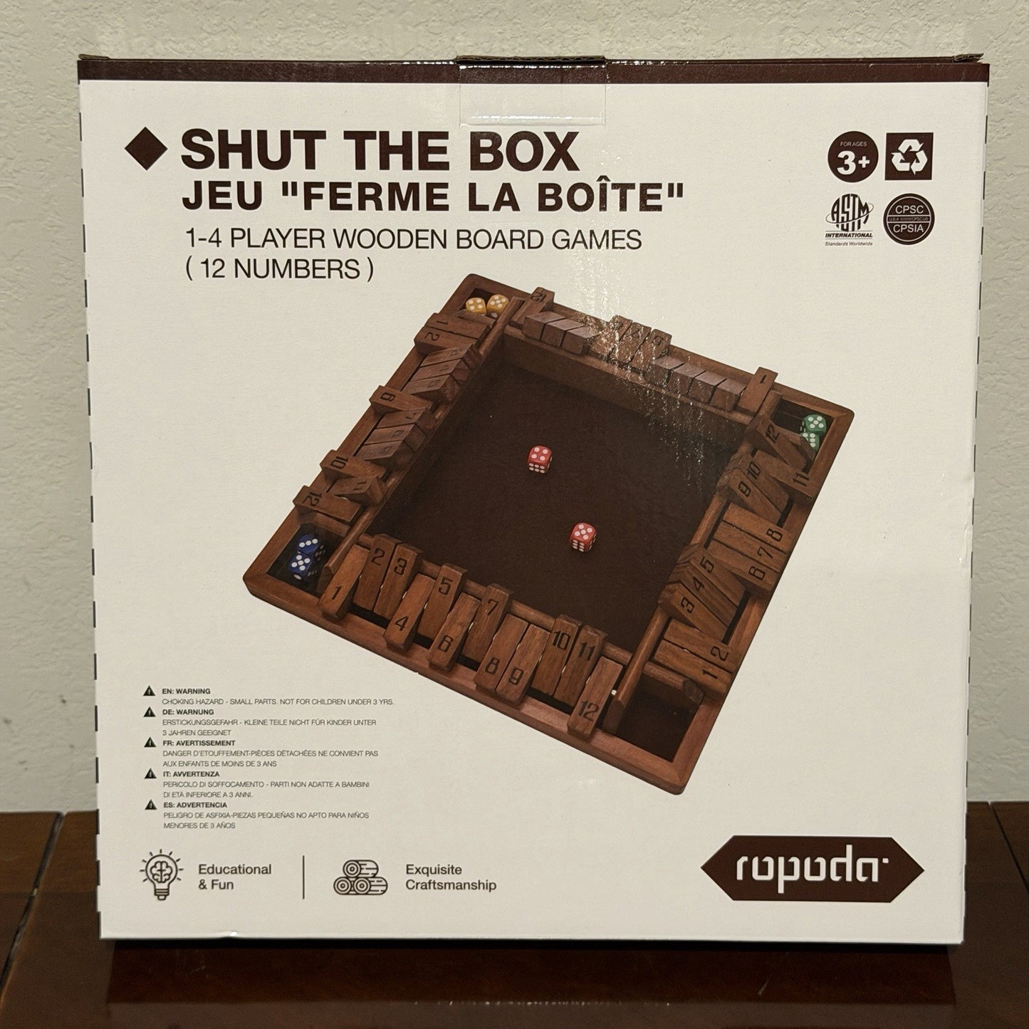Ropoda 12 Inches 4-Way Shut The Box Dice Board Game (2-4 Players) Sealed