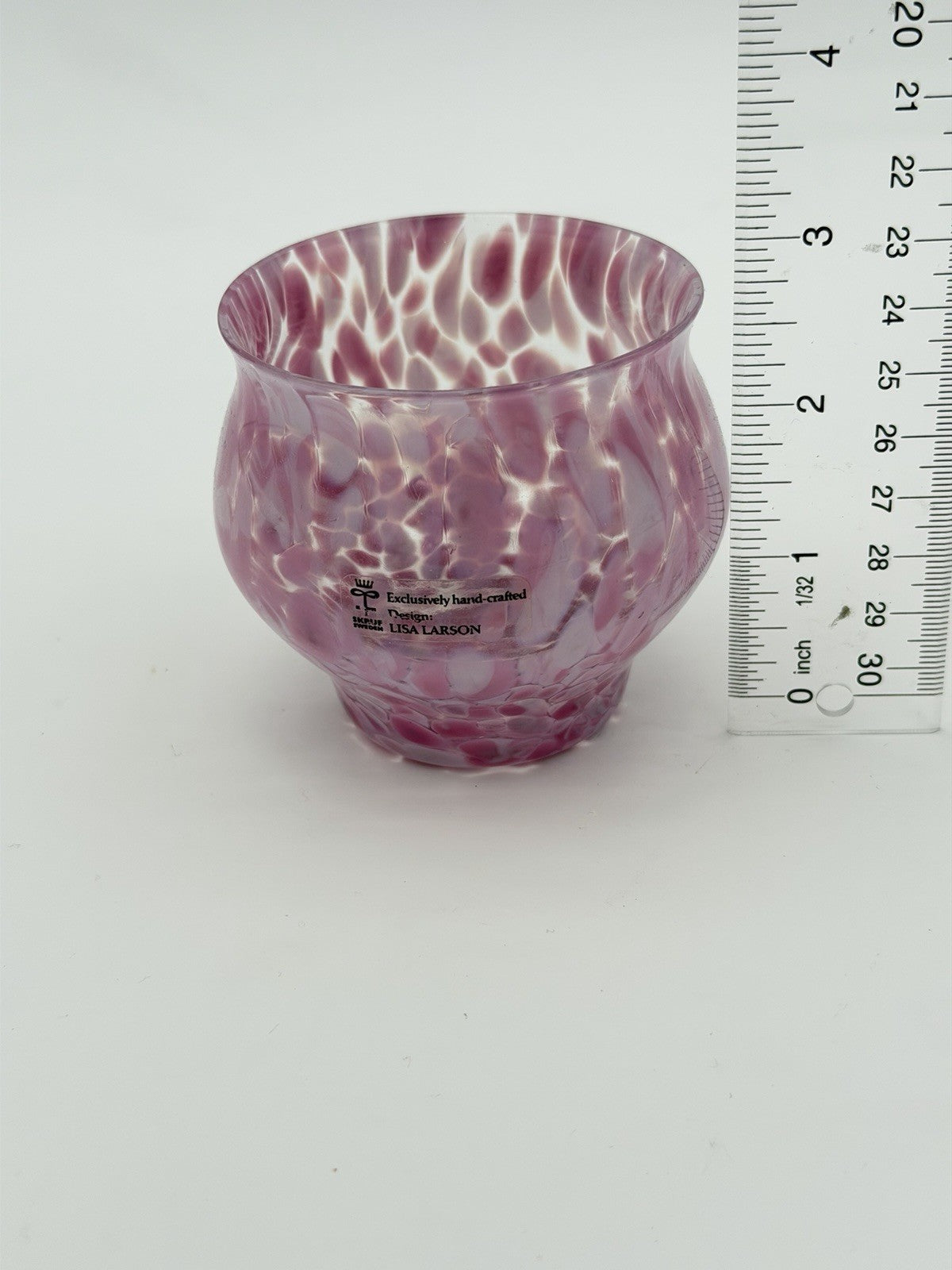 Lisa Larson Art Glass Pink Tea Light Votive Candle Holder Skruf Sweden Vintage