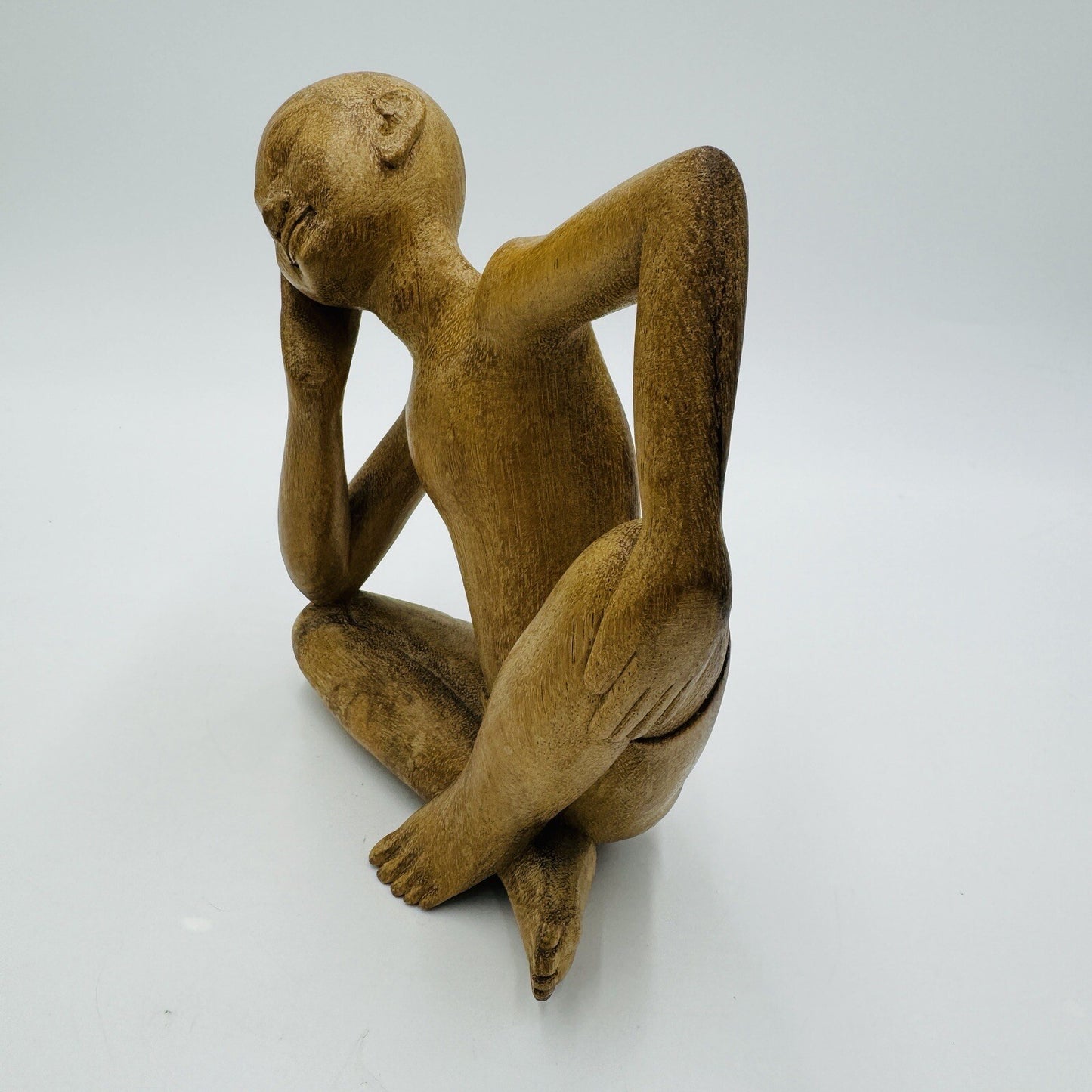 The Thinker Wood Carved Vintage Balinese Figural Sculpture c. 1970's