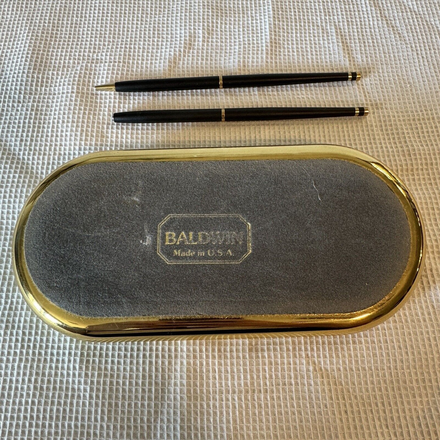 Baldwin Brass 2 Pen Desk Office Set Holder Colibri Pencil And Pen Made USA