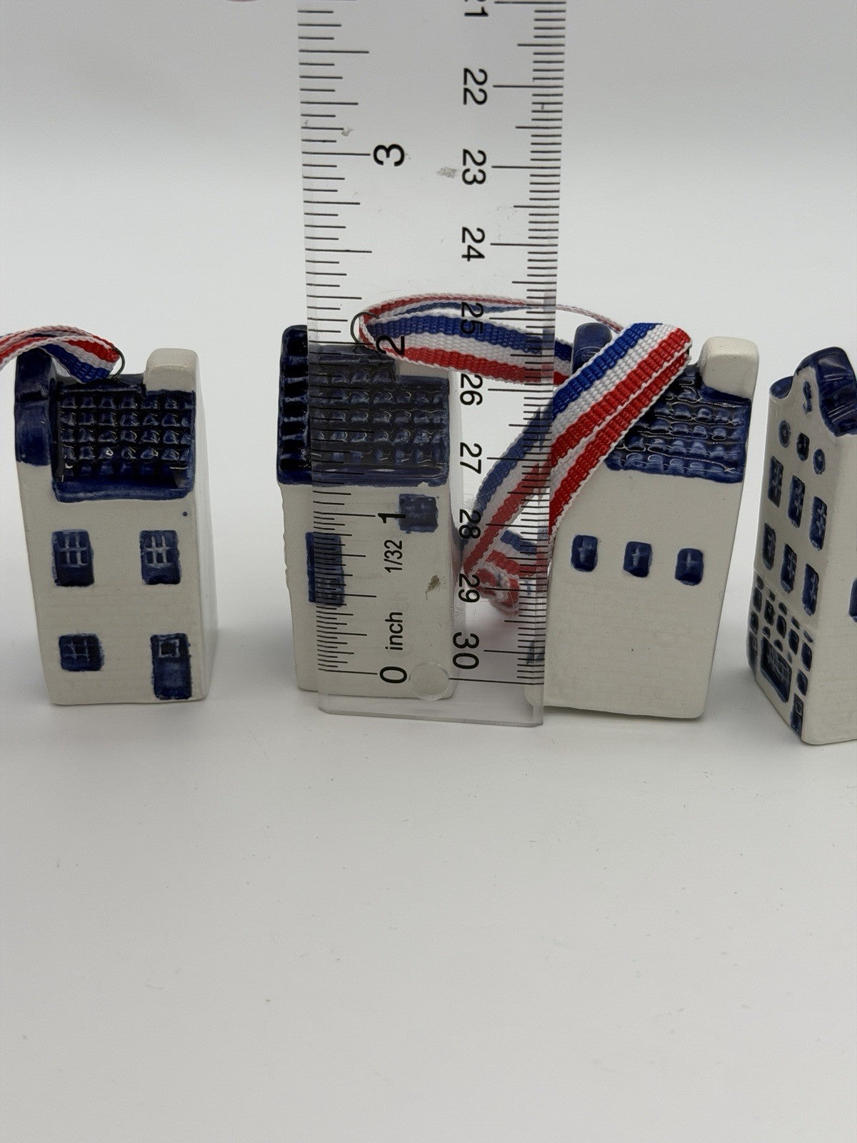 Rare Delft Blue Dutch 2” Mini Canal Houses Christmas Ornaments Set 4