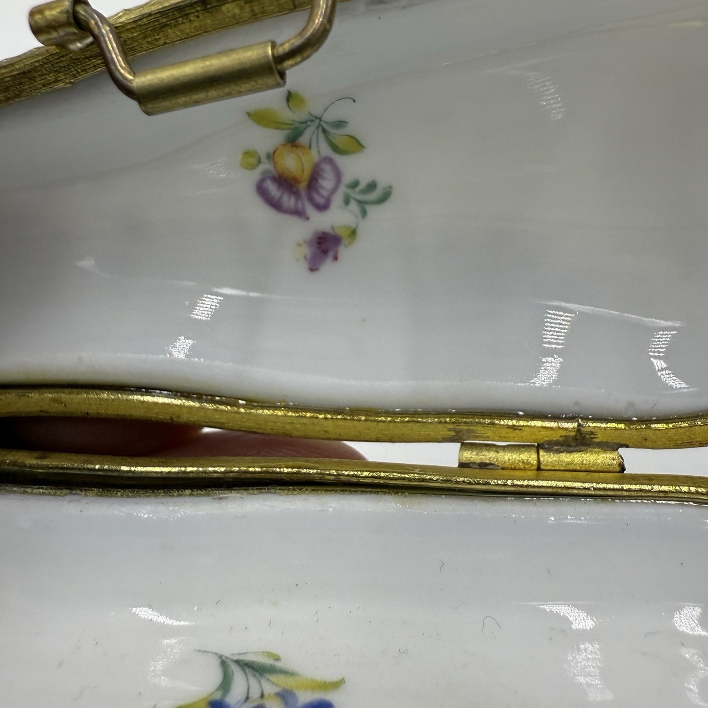 Museum Of Jewelry Porcelain Cobalt Floral Miniature Violin Case Trinket Box