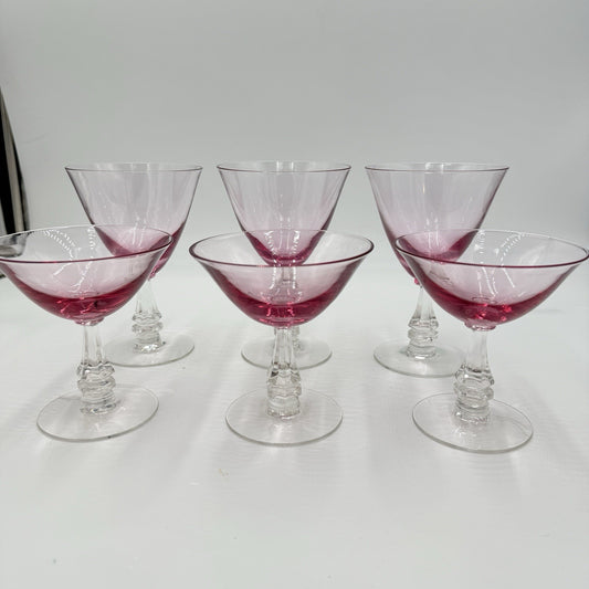 TIFFIN FRANCISCAN WISTARIA PINK 3 MARTINI SHERBET 3 Wine Glasses Set