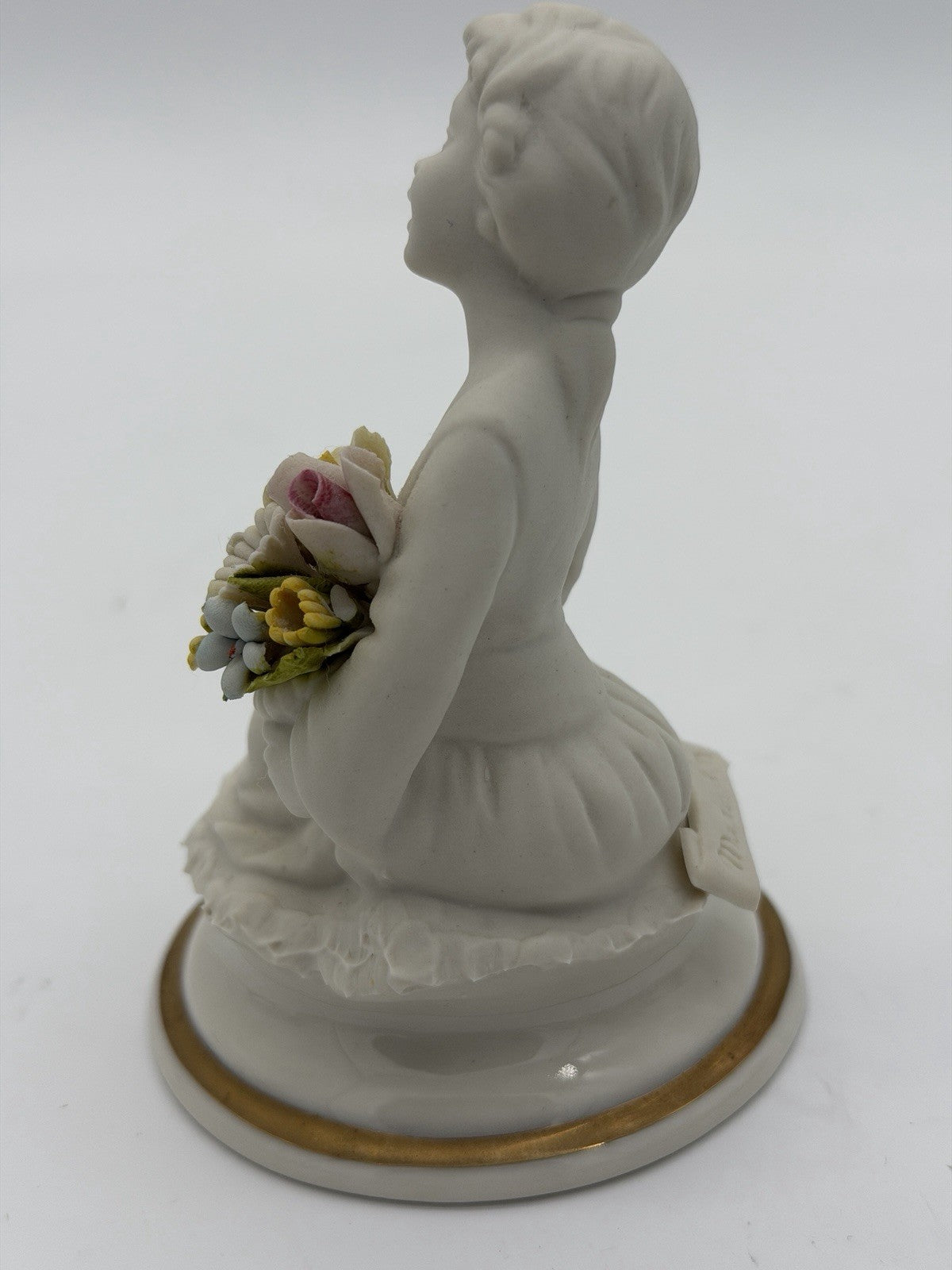 Capodimonte Italy White Bisque Porcelain Signed Marcolin Girl W/flowers Figurine