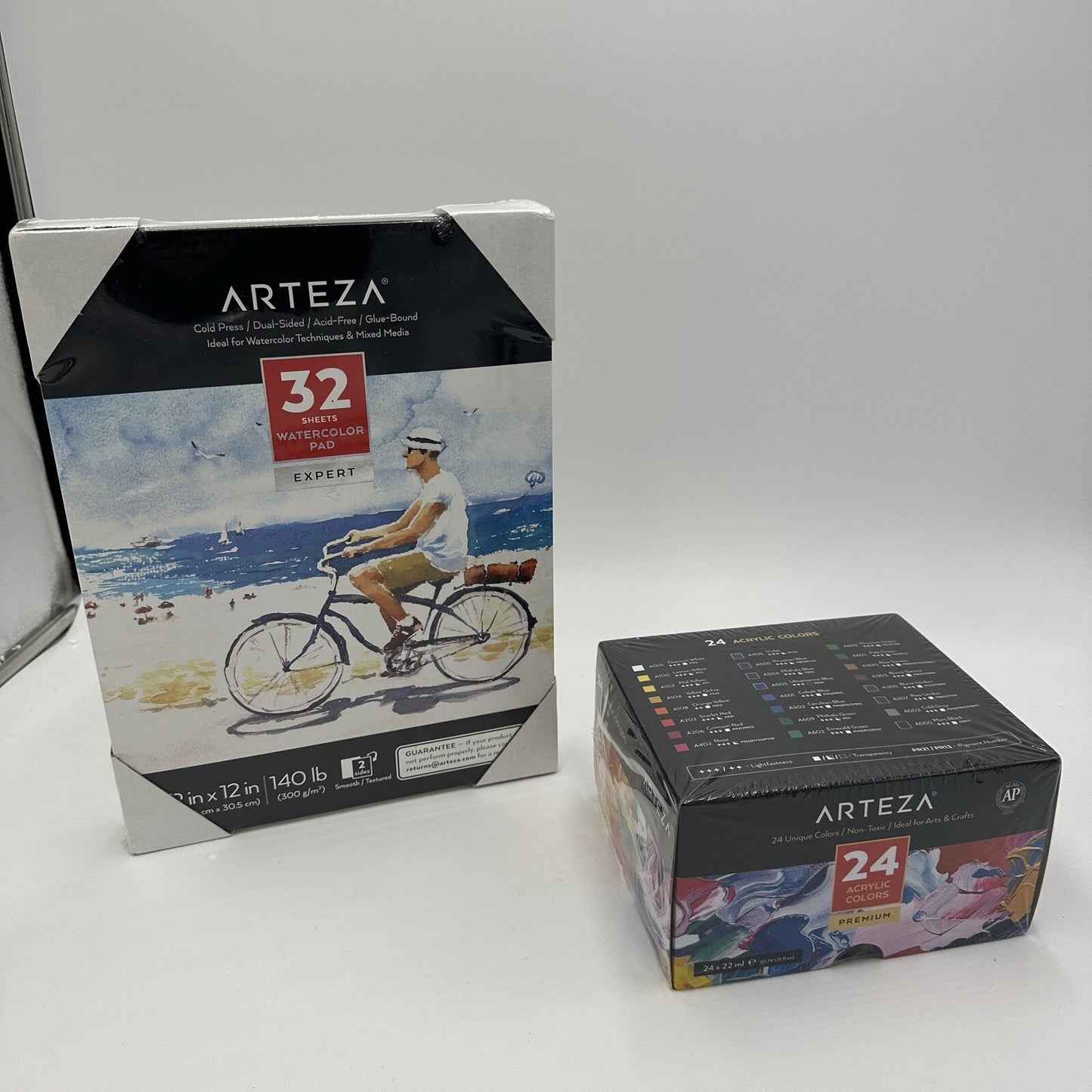 Arteza Acrylic Paint & Watercolor Pad 32 And 24 Colors Tubes 0.74 oz 22 ml Set