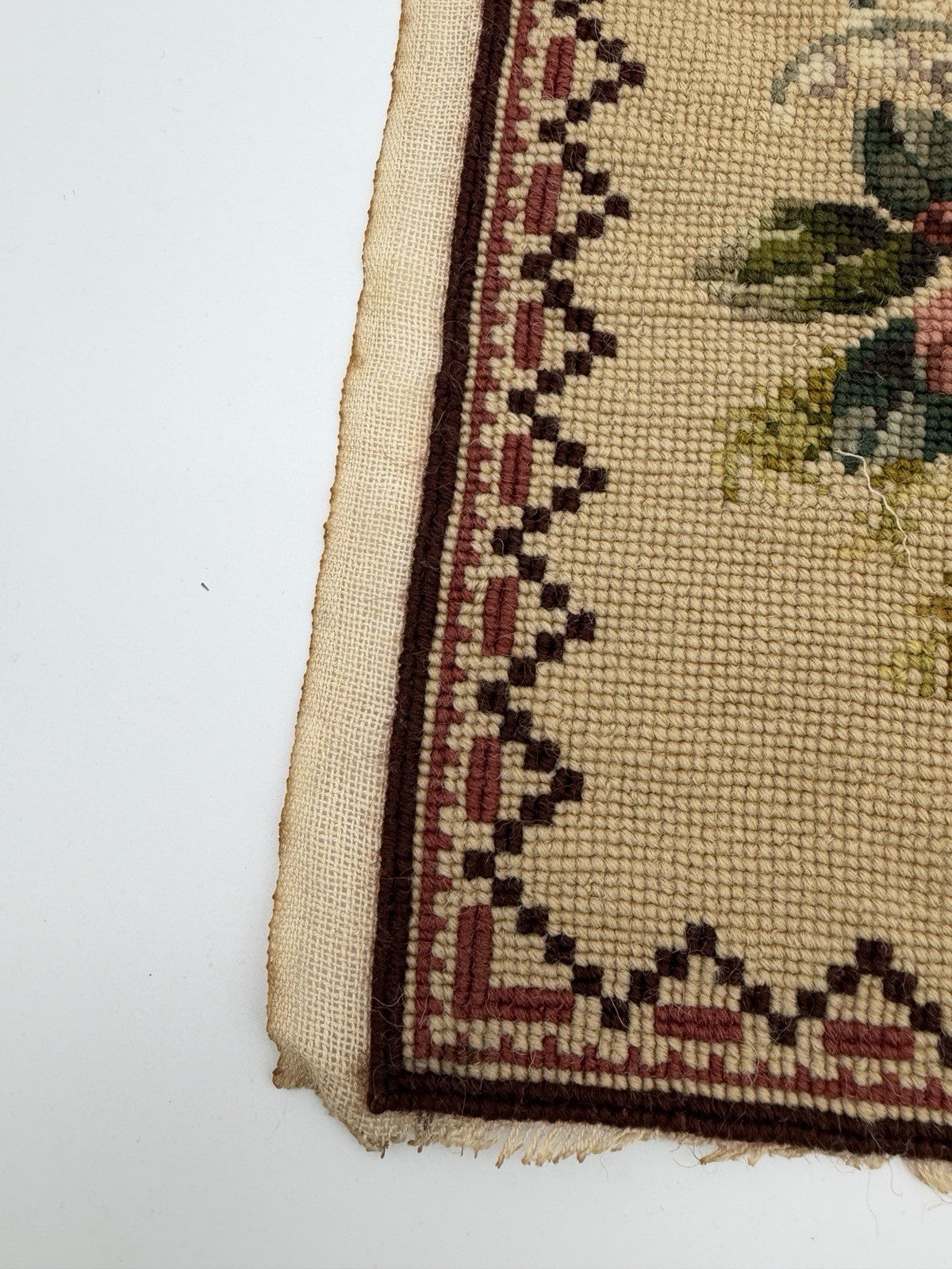 Antique Needlepoint Embroidery Victorian Roses Wool Embroidery panel top 12”x12”