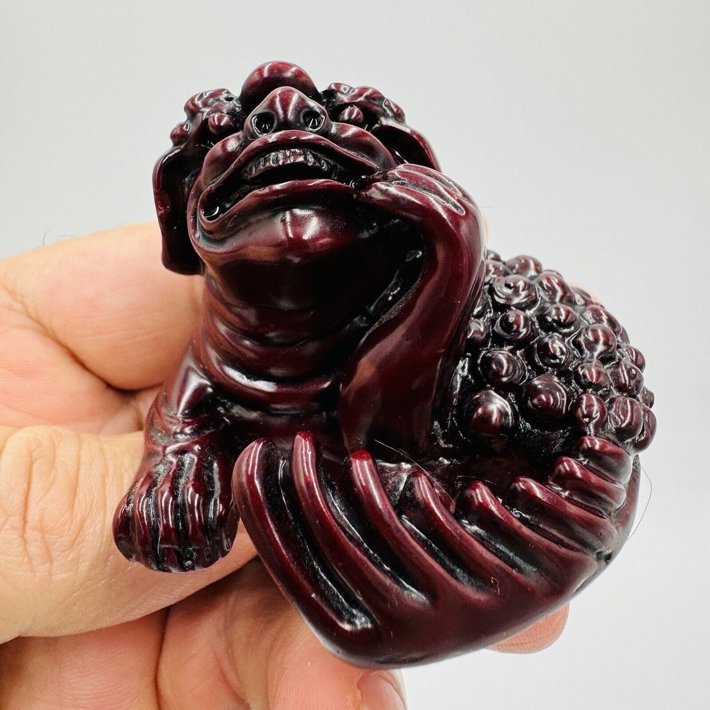 Pair Feng Shui Creatures Red Resin Chinese Asian Figurines 2in Rare